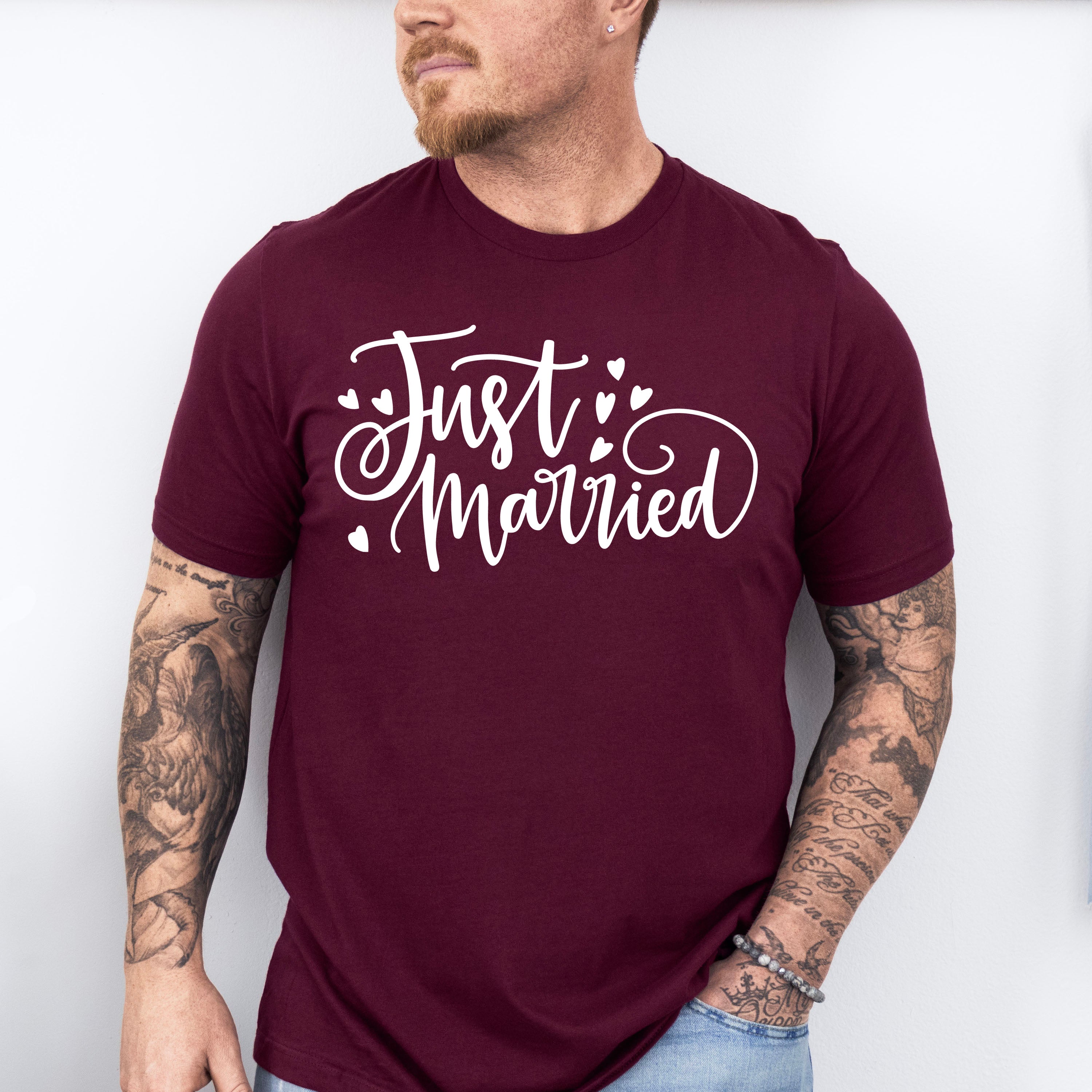 Just Married Cursive Design - Honeymoon Unisex Crewneck T-Shirt Sweatshirt Hoodie