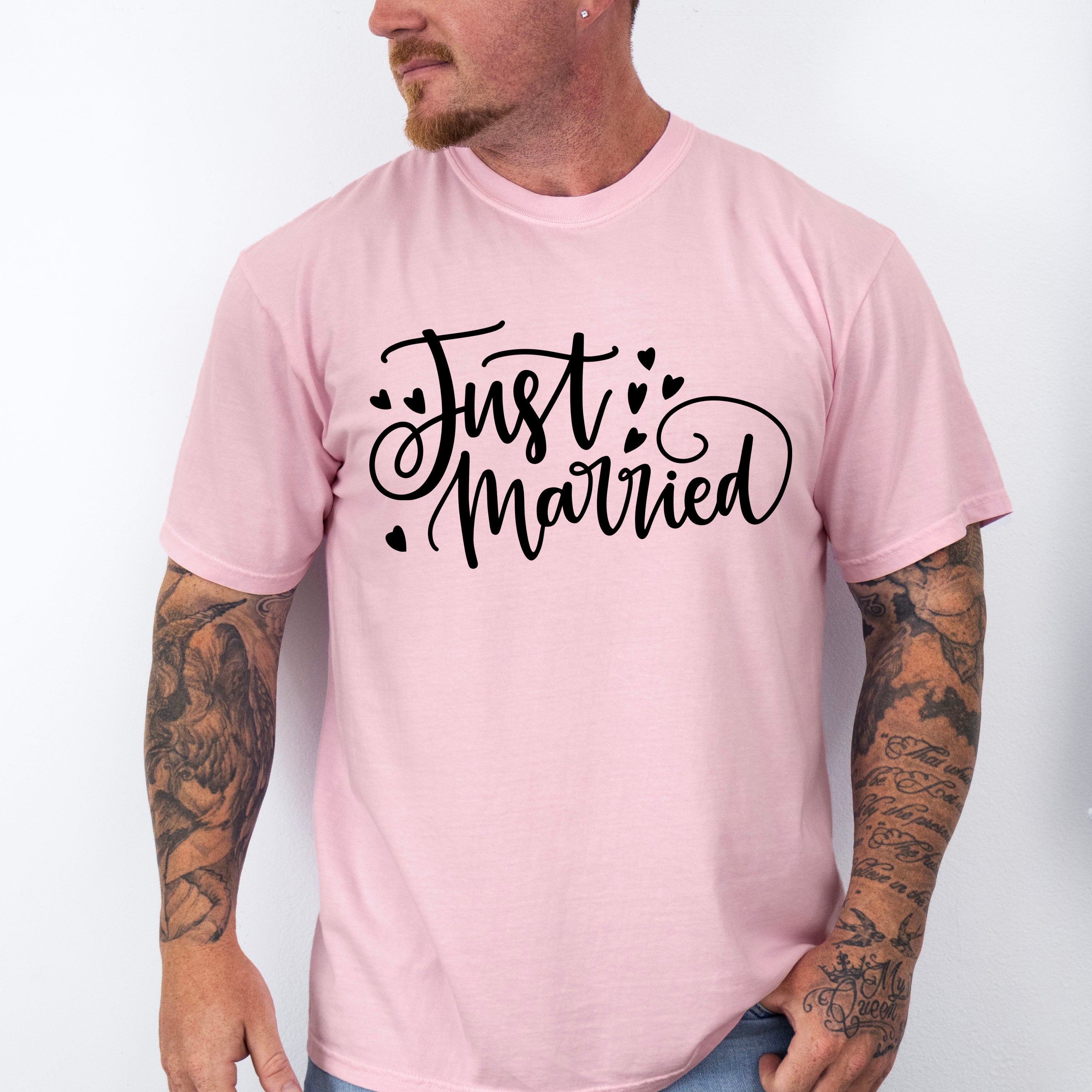 Just Married Cursive Design - Honeymoon Unisex Crewneck T-Shirt Sweatshirt Hoodie