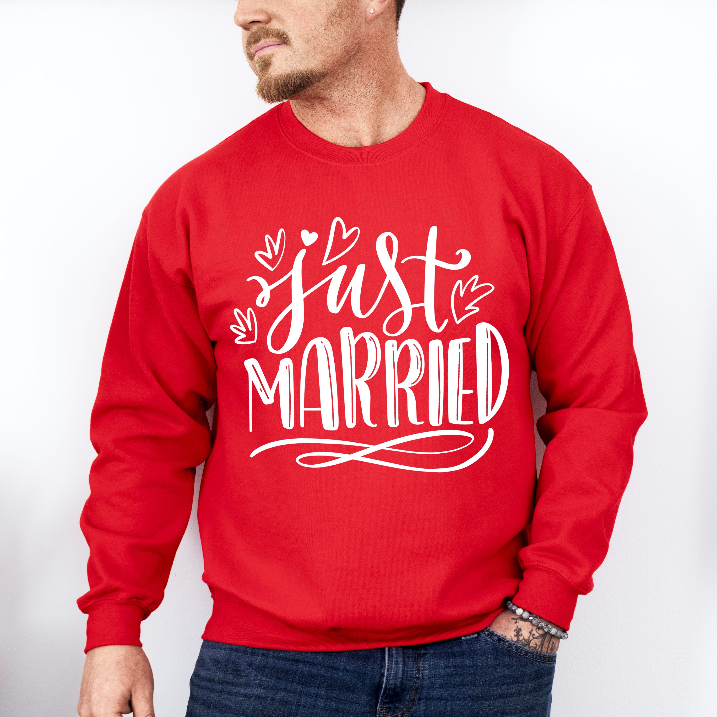 Just Married Heart Design - Honeymoon Unisex Crewneck T-Shirt Sweatshirt Hoodie