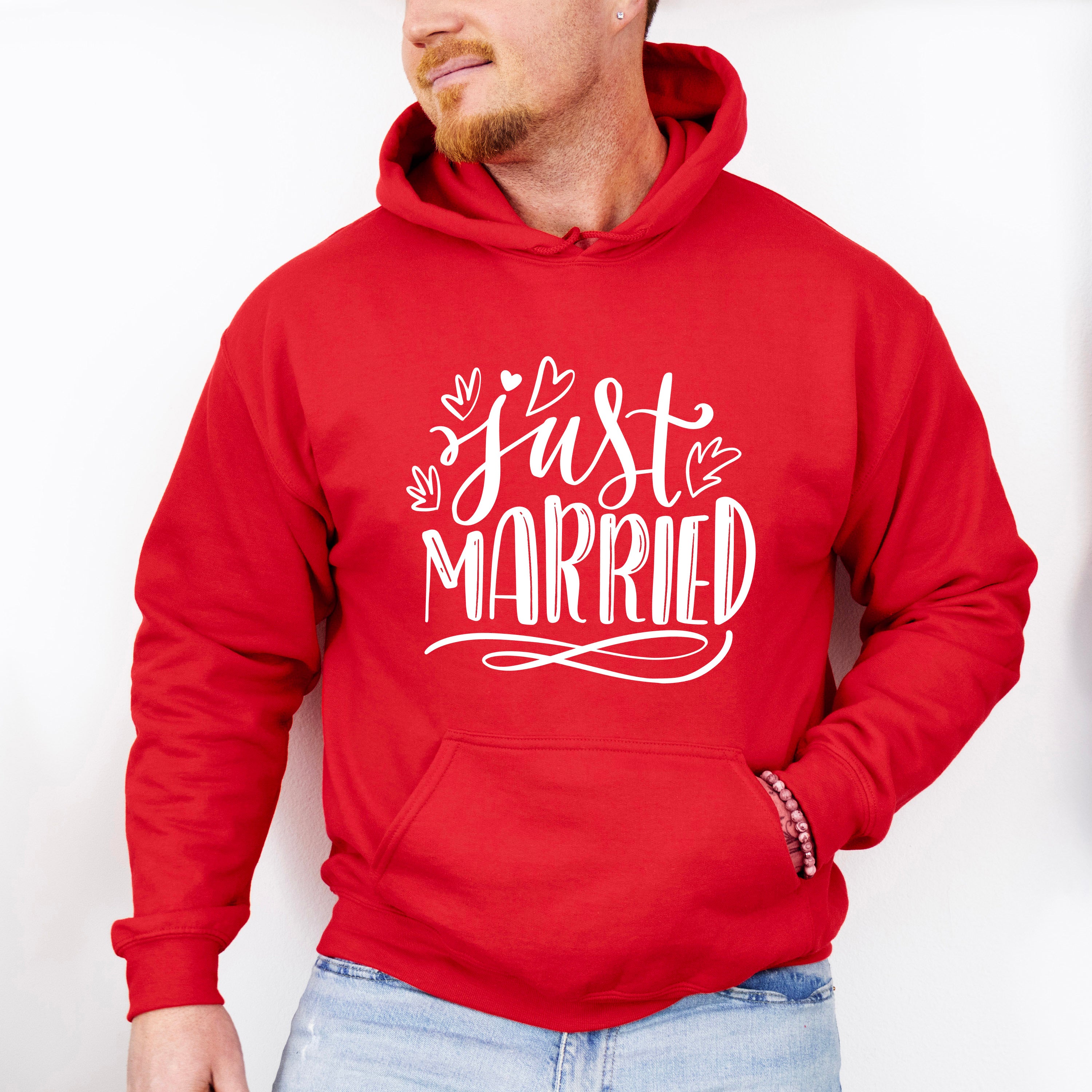 Just Married Heart Design - Honeymoon Unisex Crewneck T-Shirt Sweatshirt Hoodie
