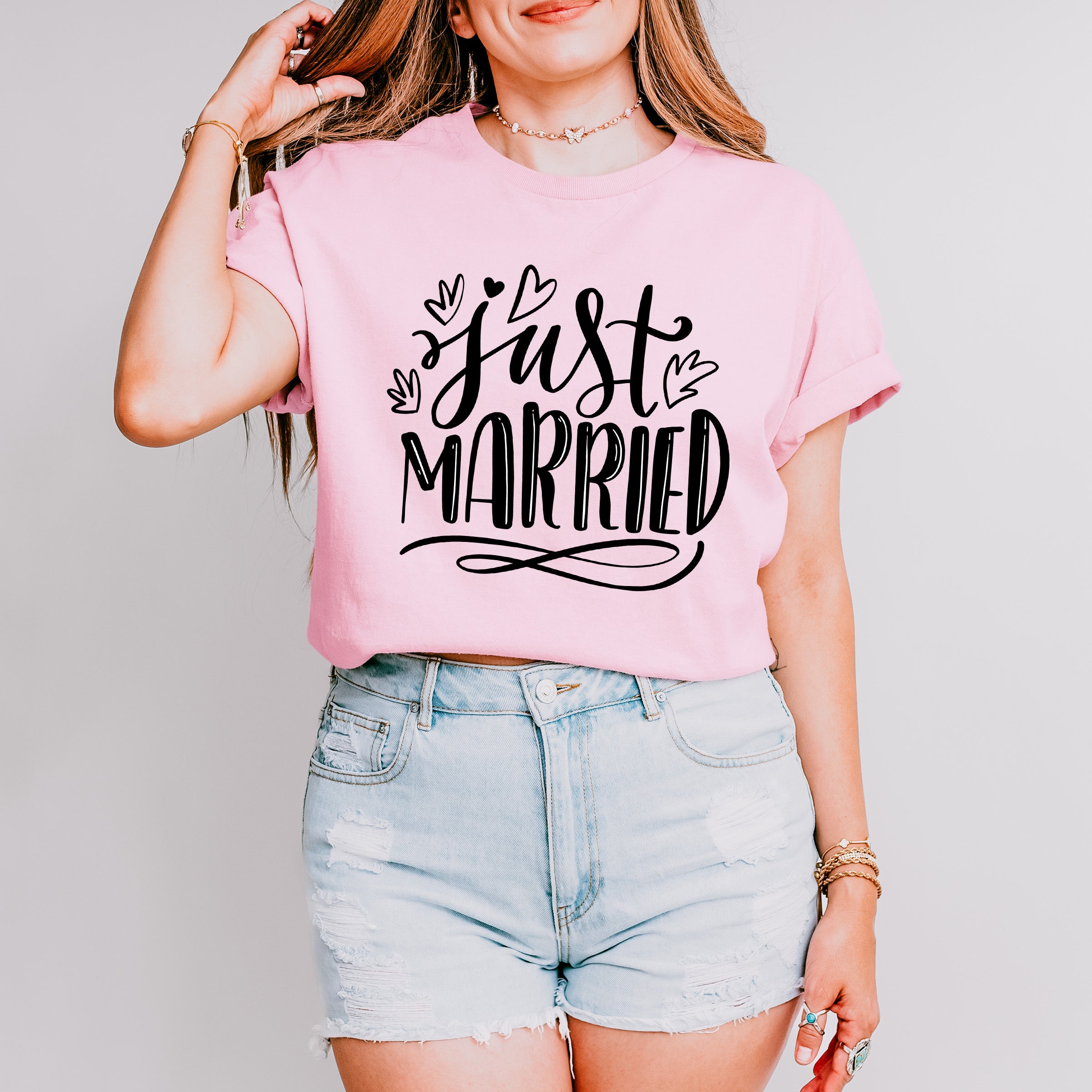 Just Married Heart Design - Honeymoon Unisex Crewneck T-Shirt Sweatshirt Hoodie