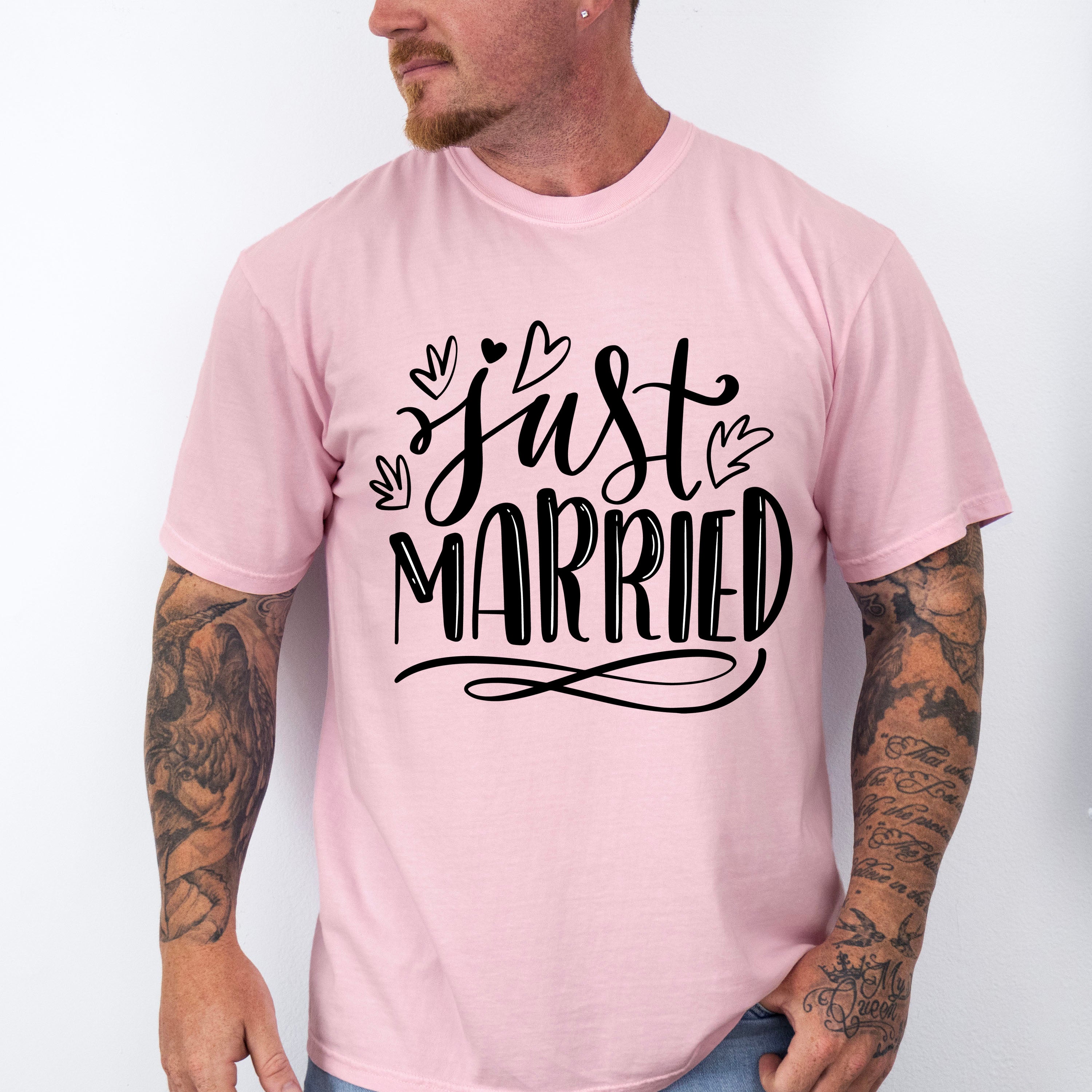 Just Married Heart Design - Honeymoon Unisex Crewneck T-Shirt Sweatshirt Hoodie