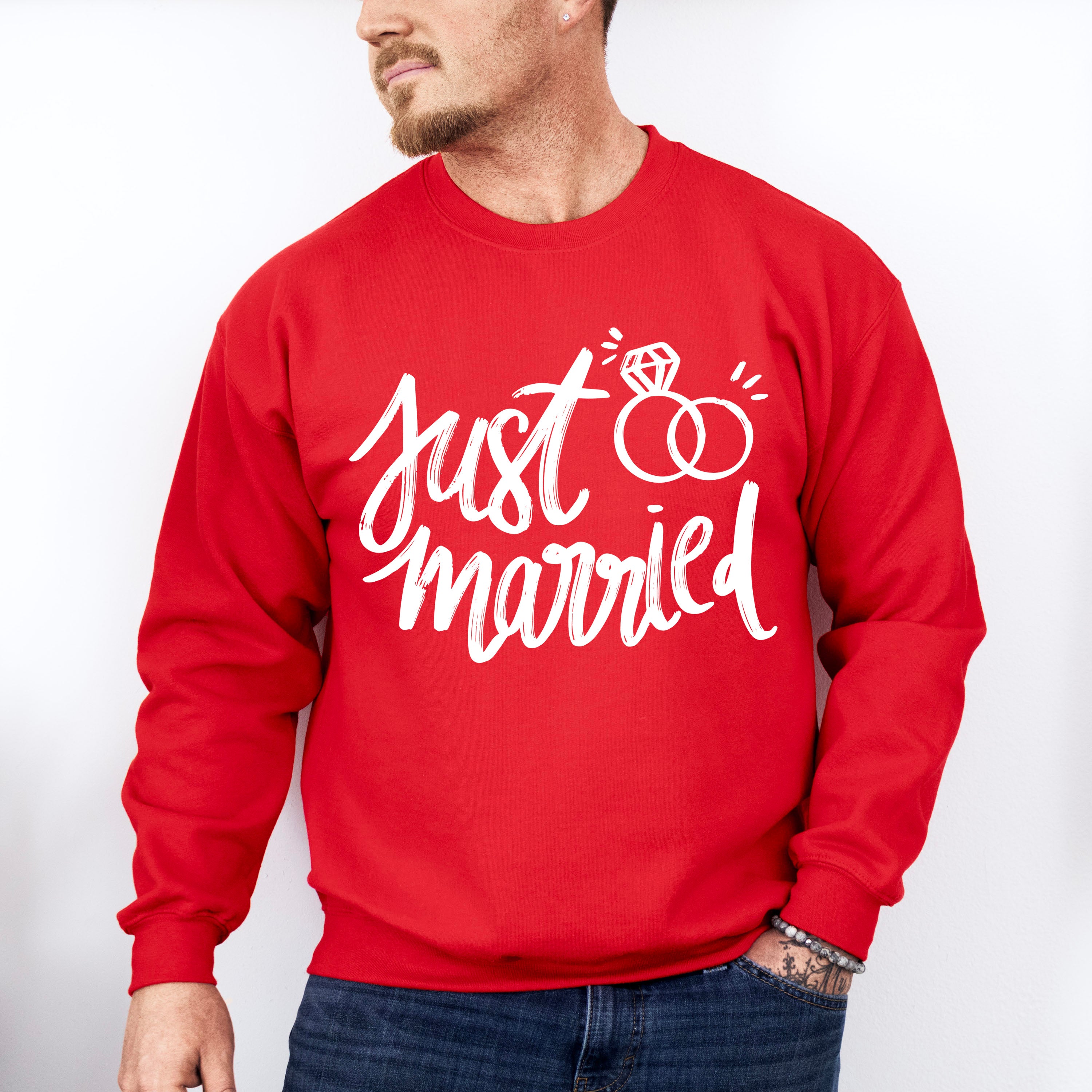 Just Married Ring Design - Honeymoon Unisex Crewneck T-Shirt Sweatshirt Hoodie