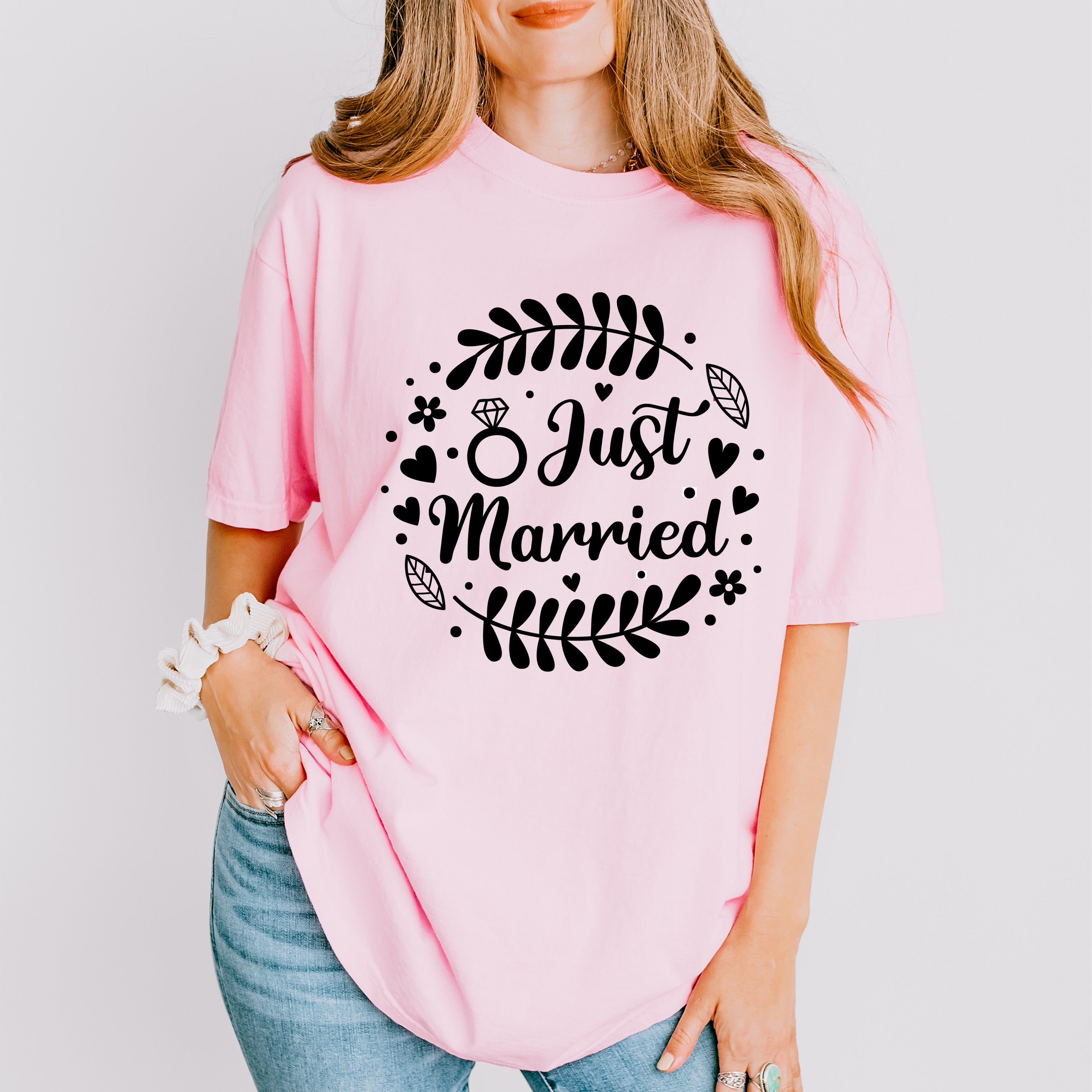 Just Married Leaf Design - Honeymoon Unisex Crewneck T-Shirt Sweatshirt Hoodie