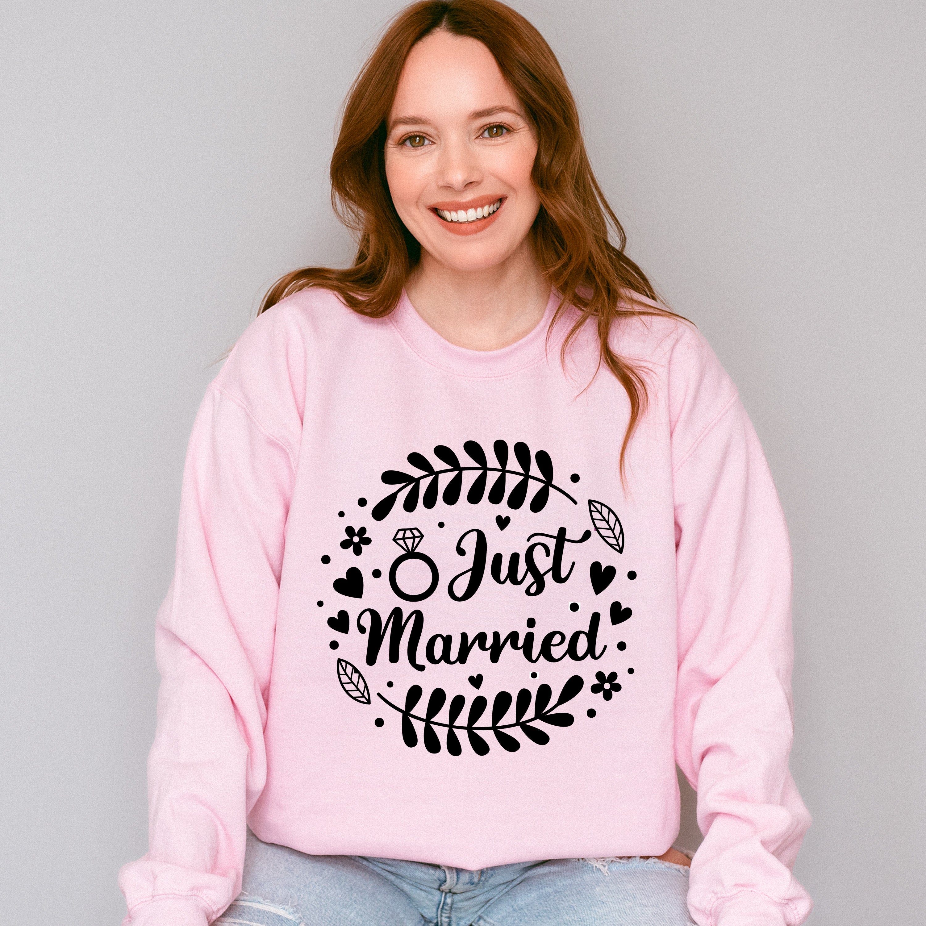 Just Married Leaf Design - Honeymoon Unisex Crewneck T-Shirt Sweatshirt Hoodie