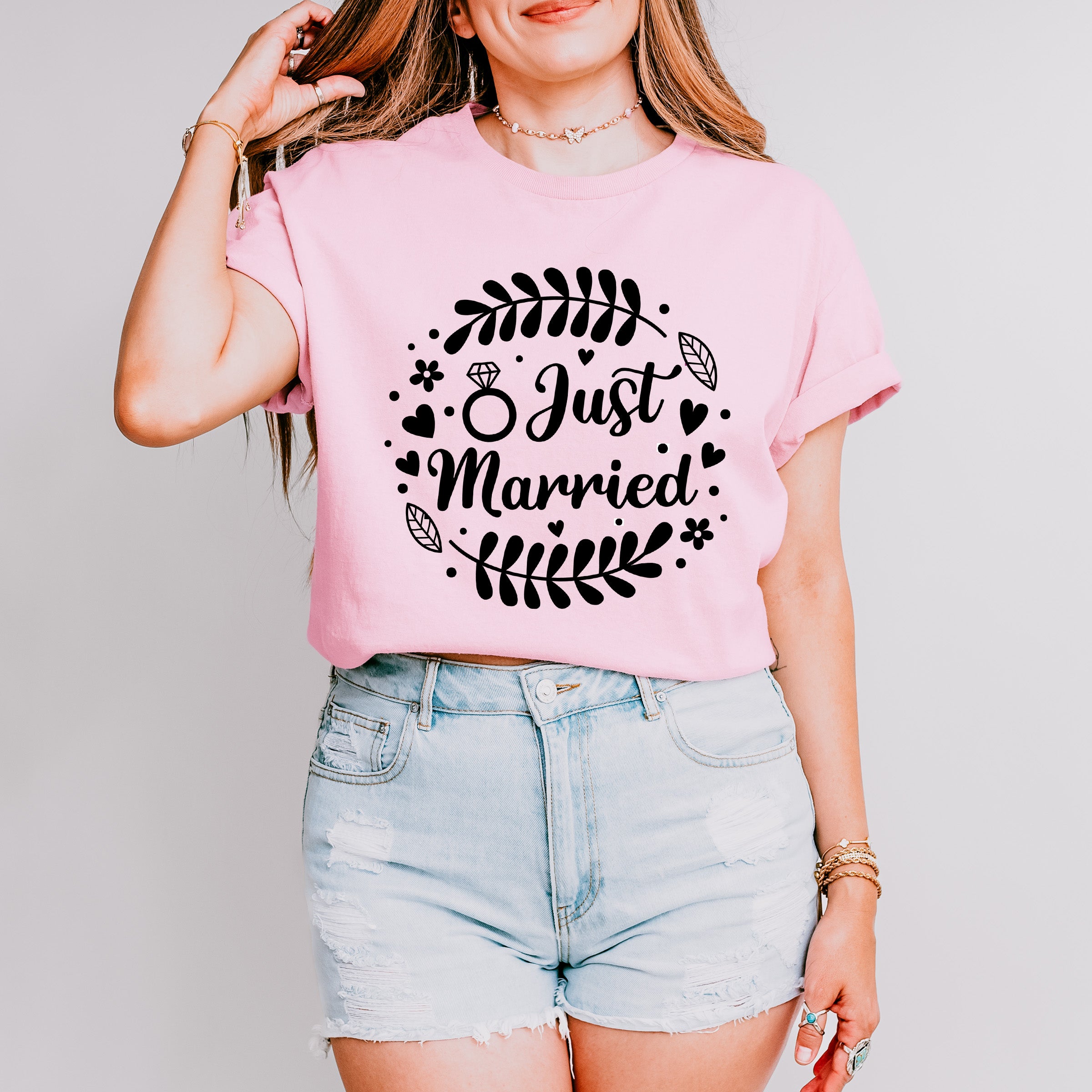 Just Married Leaf Design - Honeymoon Unisex Crewneck T-Shirt Sweatshirt Hoodie