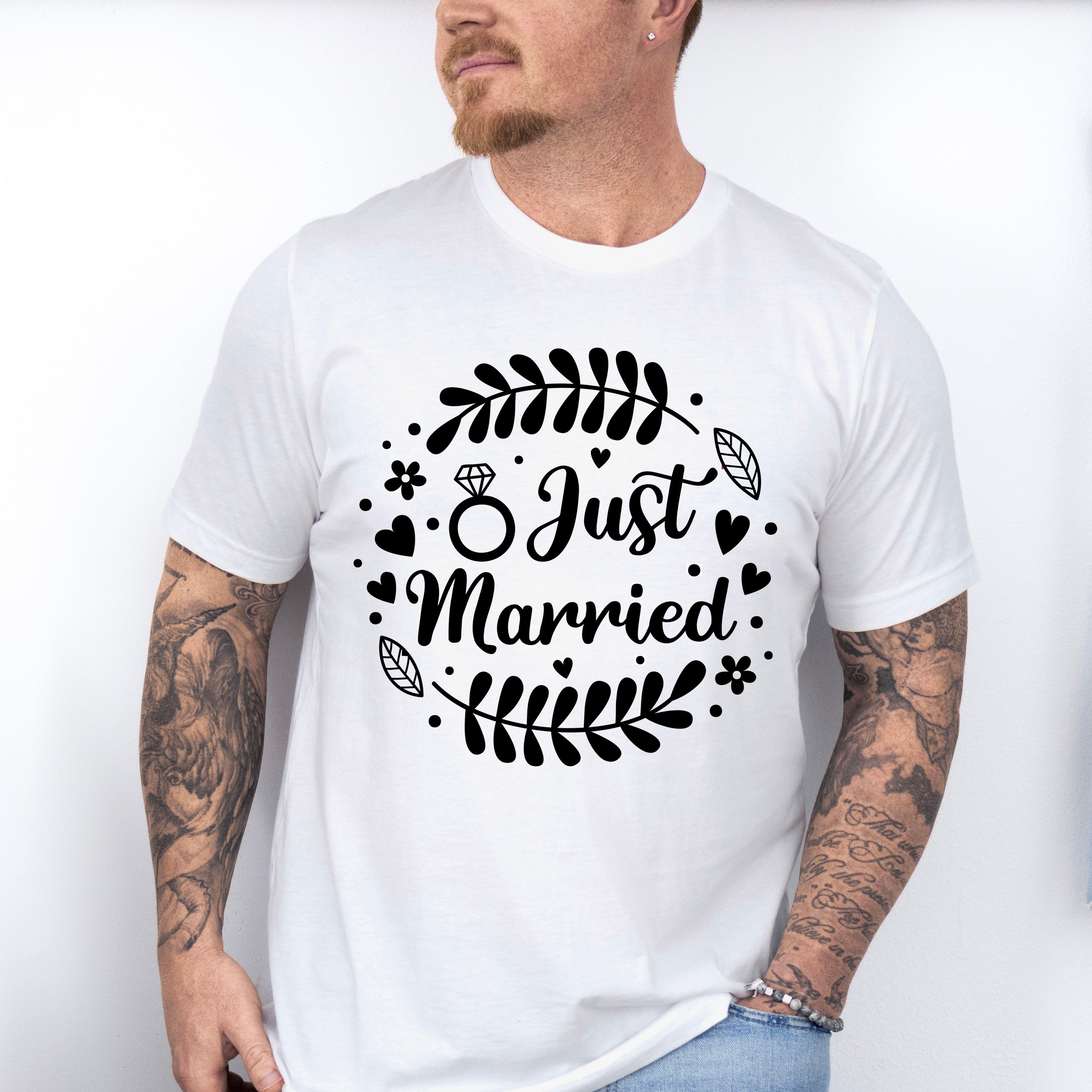 Just Married Leaf Design - Honeymoon Unisex Crewneck T-Shirt Sweatshirt Hoodie