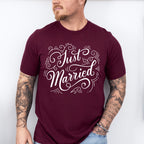 Just Married Curly Design - Honeymoon Unisex Crewneck T-Shirt Sweatshirt Hoodie