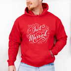 Just Married Curly Design - Honeymoon Unisex Crewneck T-Shirt Sweatshirt Hoodie