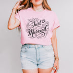 Just Married Curly Design - Honeymoon Unisex Crewneck T-Shirt Sweatshirt Hoodie