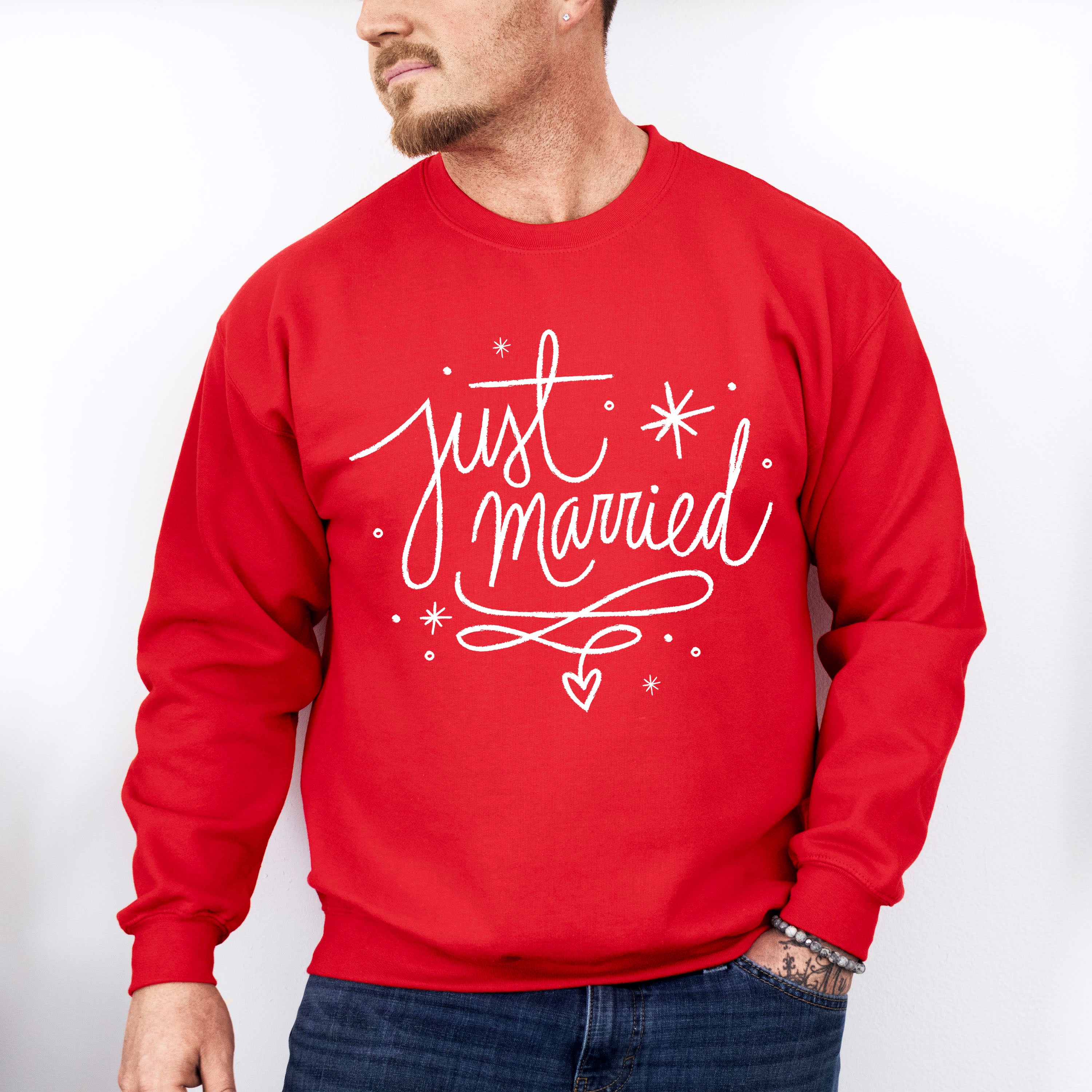 Just Married Star Design - Honeymoon Unisex Crewneck T-Shirt Sweatshirt Hoodie