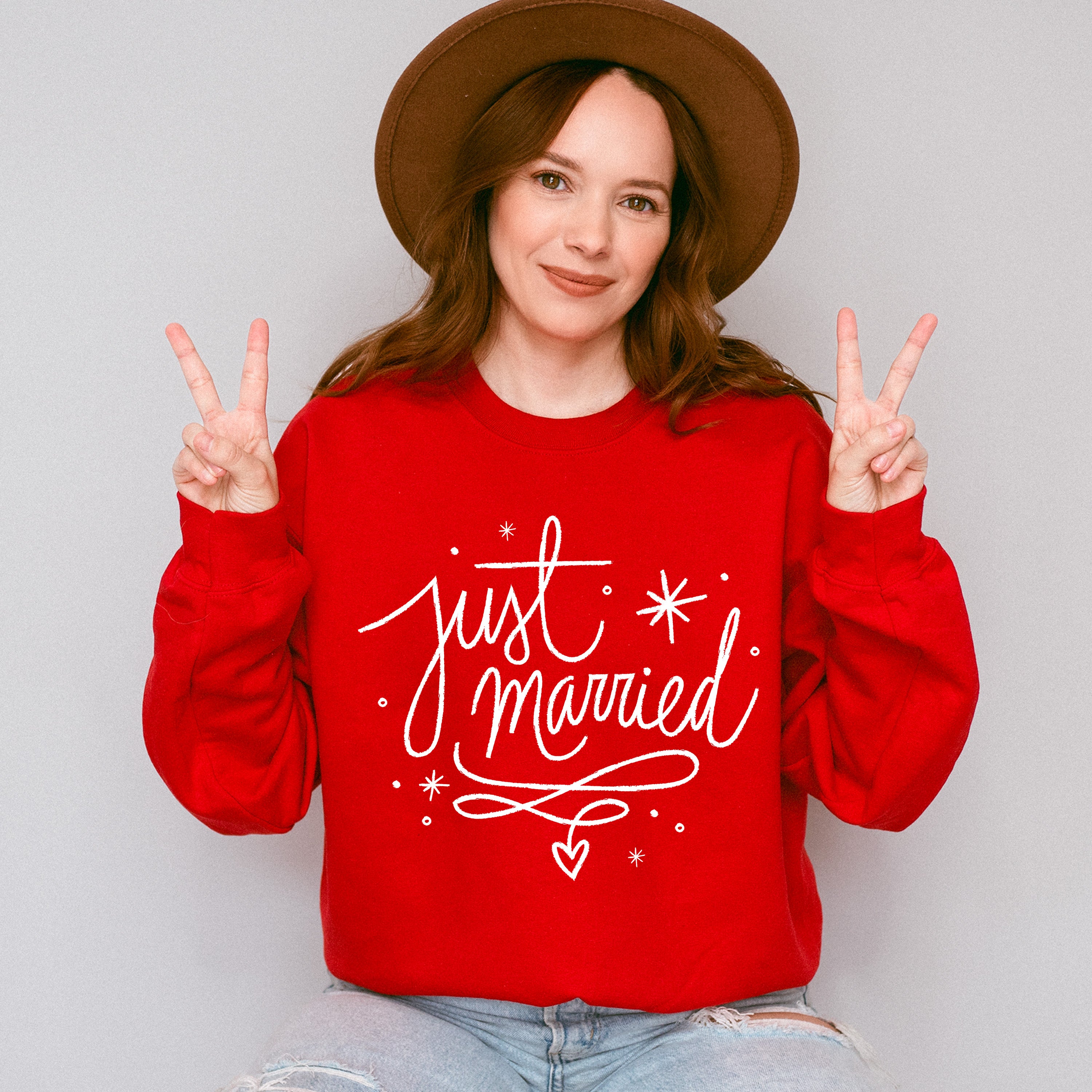 Just Married Star Design - Honeymoon Unisex Crewneck T-Shirt Sweatshirt Hoodie