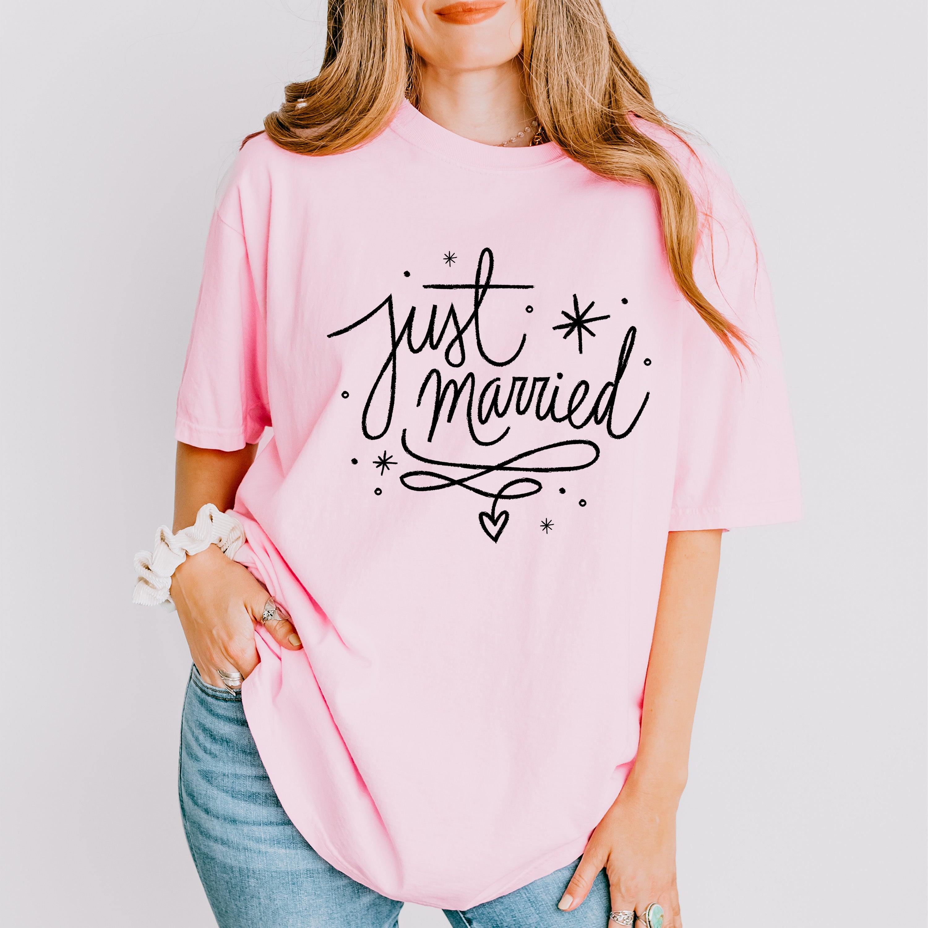 Just Married Star Design - Honeymoon Unisex Crewneck T-Shirt Sweatshirt Hoodie
