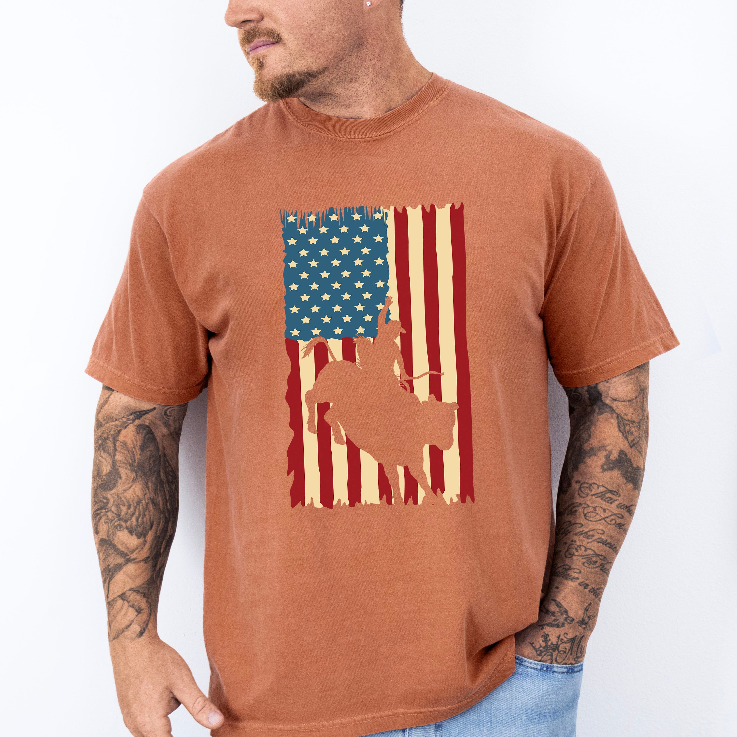 American Flag Design - Rodeo Unisex Crewneck T-Shirt Sweatshirt Hoodie
