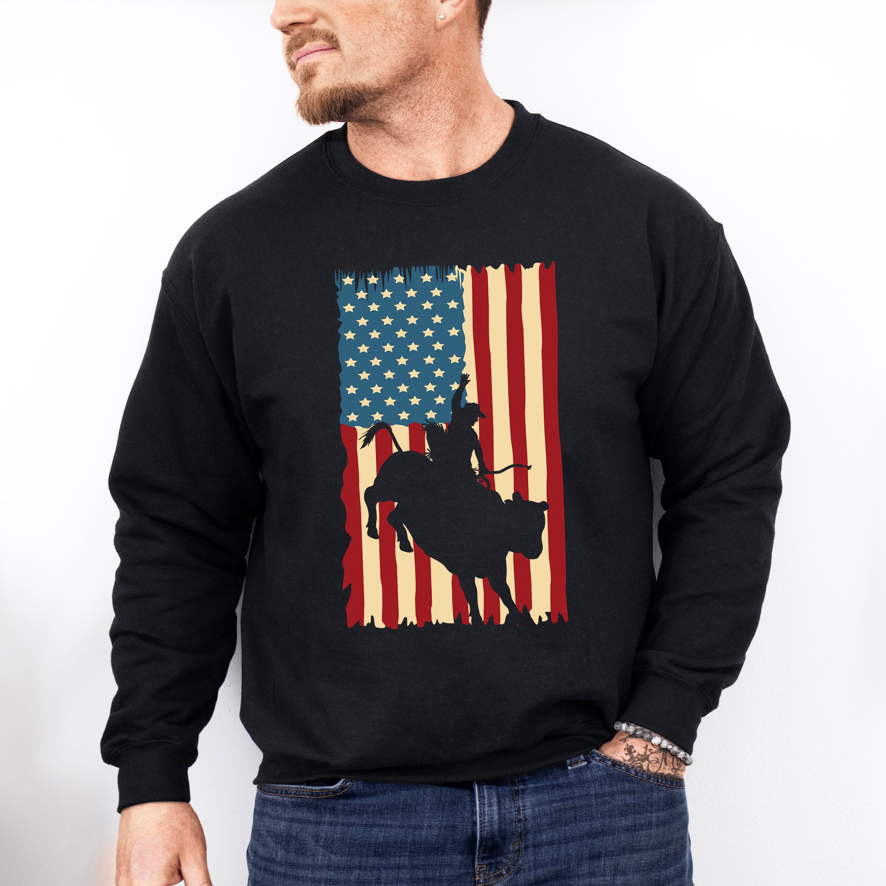 American Flag Design - Rodeo Unisex Crewneck T-Shirt Sweatshirt Hoodie