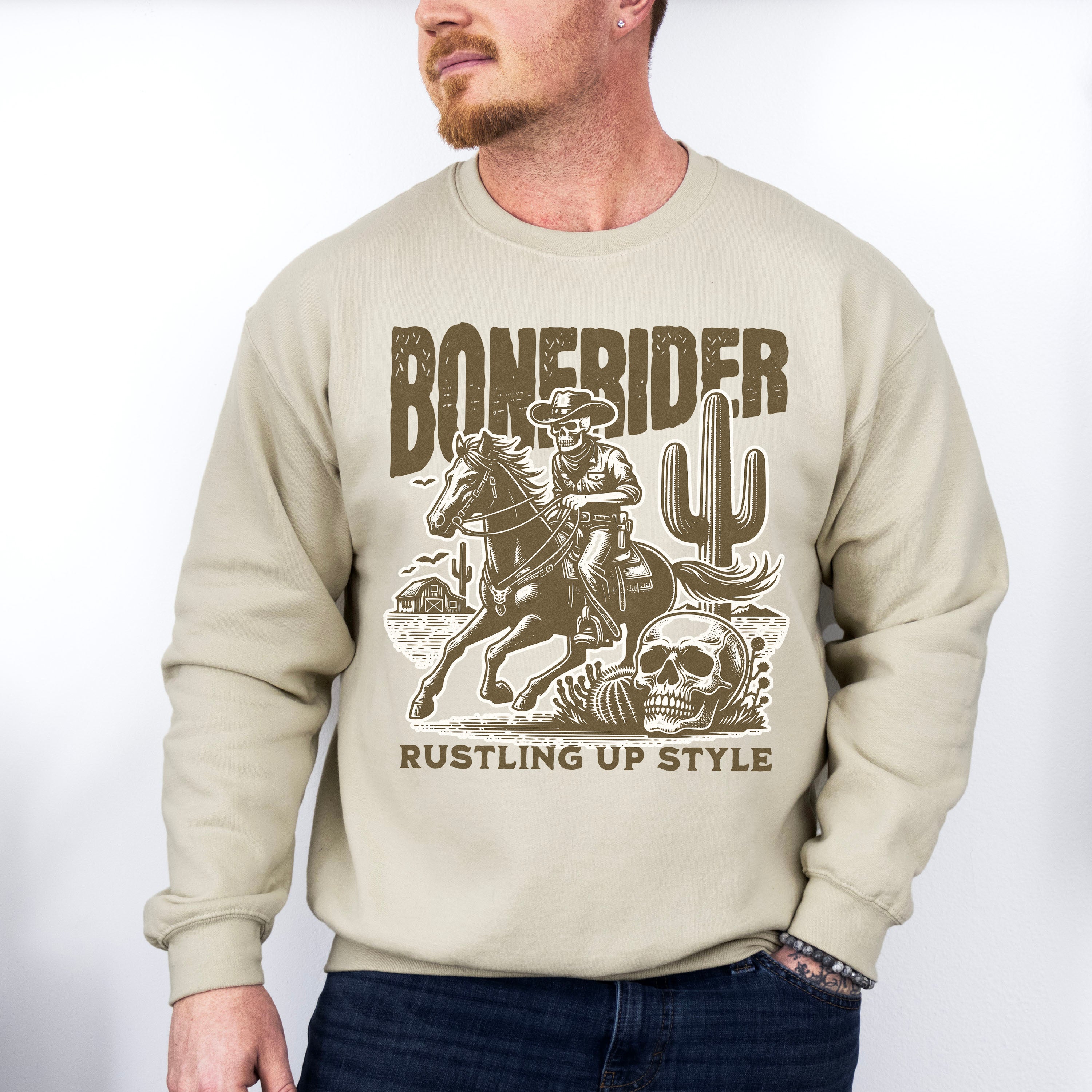 Bonerider Rustling Up Style Design - Rodeo Unisex Crewneck T-Shirt Sweatshirt Hoodie