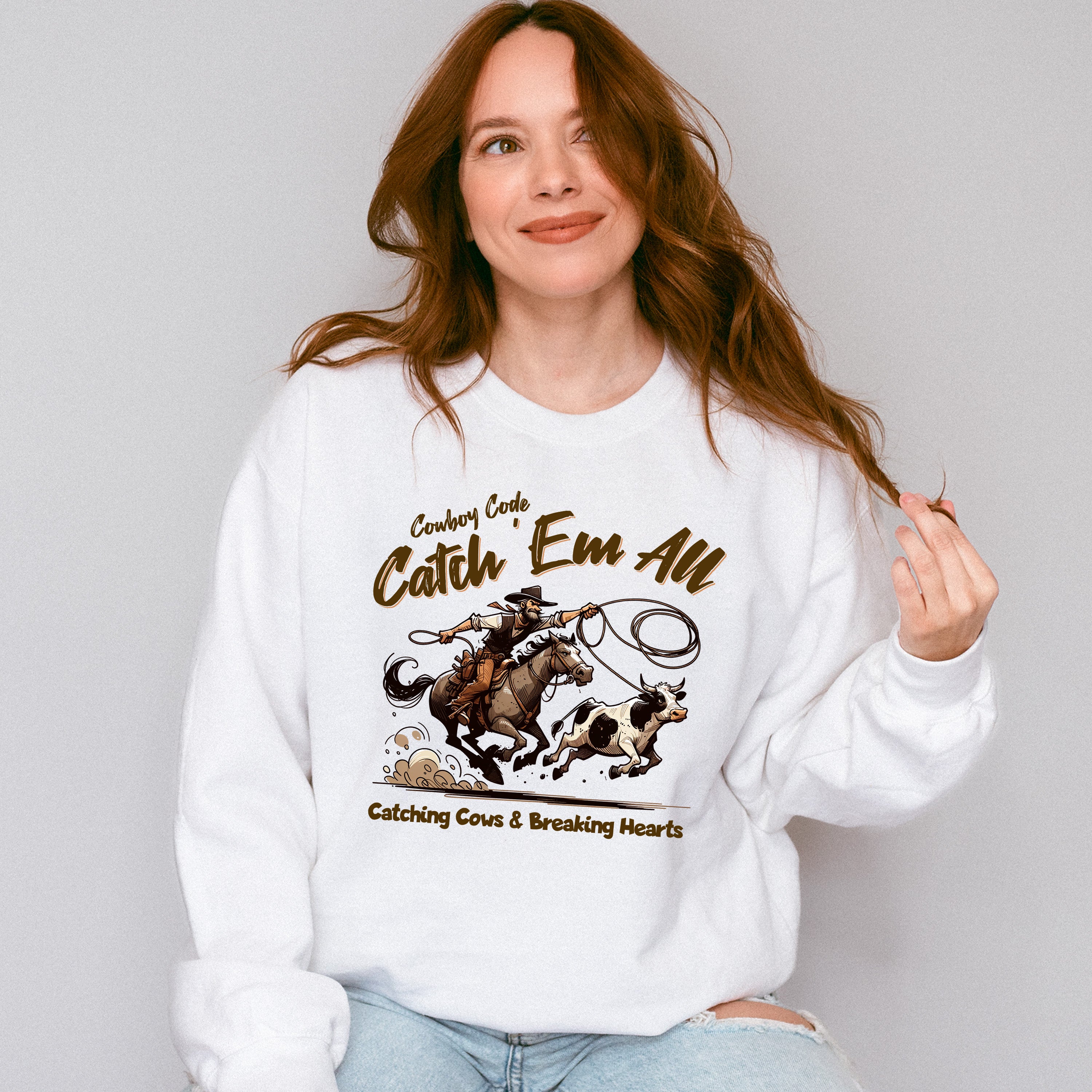 Cowboy Catch 'Em All Design - Rodeo Unisex Crewneck T-Shirt Sweatshirt Hoodie
