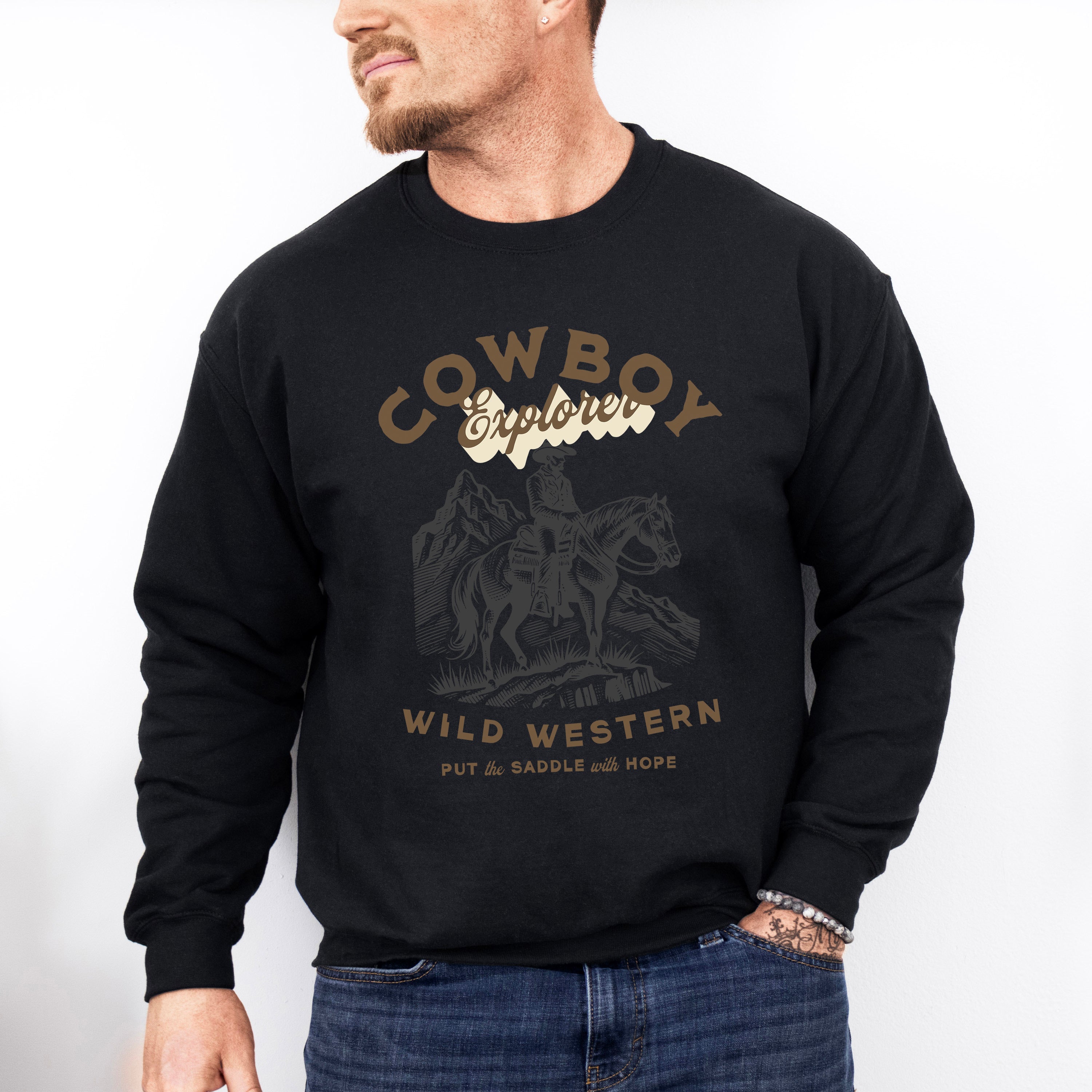 Cowboy Wild Western Design - Rodeo Unisex Crewneck T-Shirt Sweatshirt Hoodie