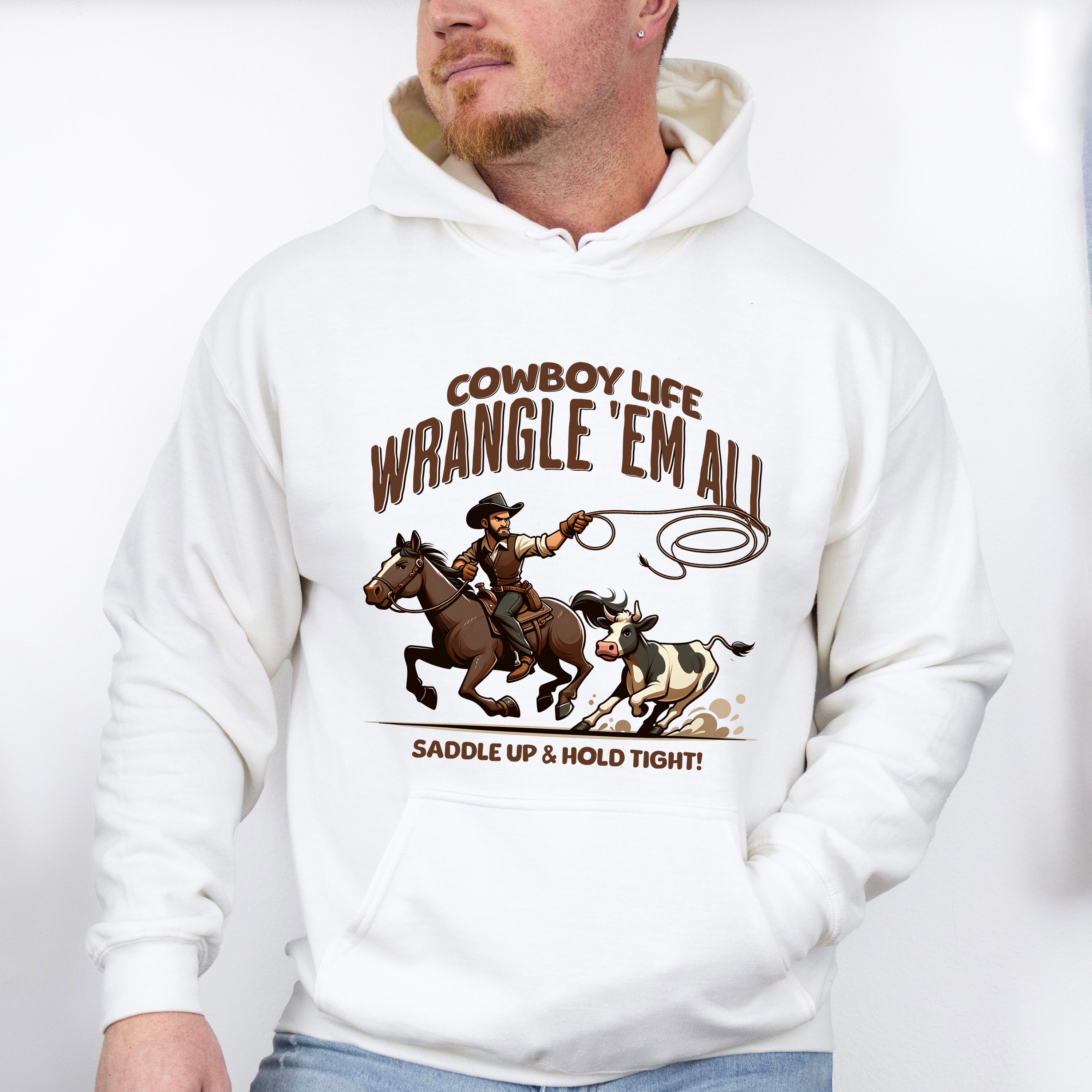 Cowboy Life Wrangle Em All Design - Rodeo Unisex Crewneck T-Shirt Sweatshirt Hoodie