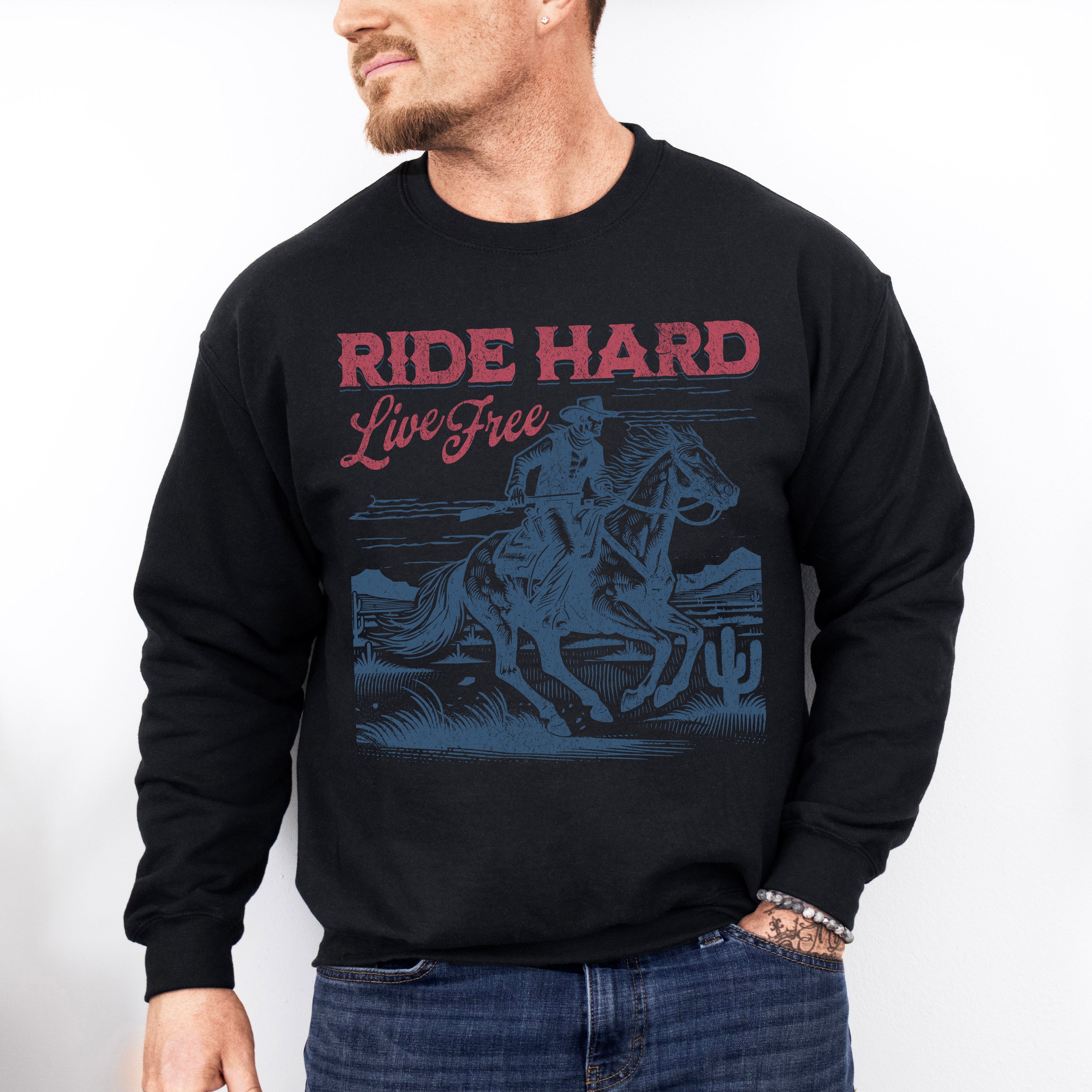 Ride Hard Live Free Design - Rodeo Unisex Crewneck T-Shirt Sweatshirt Hoodie