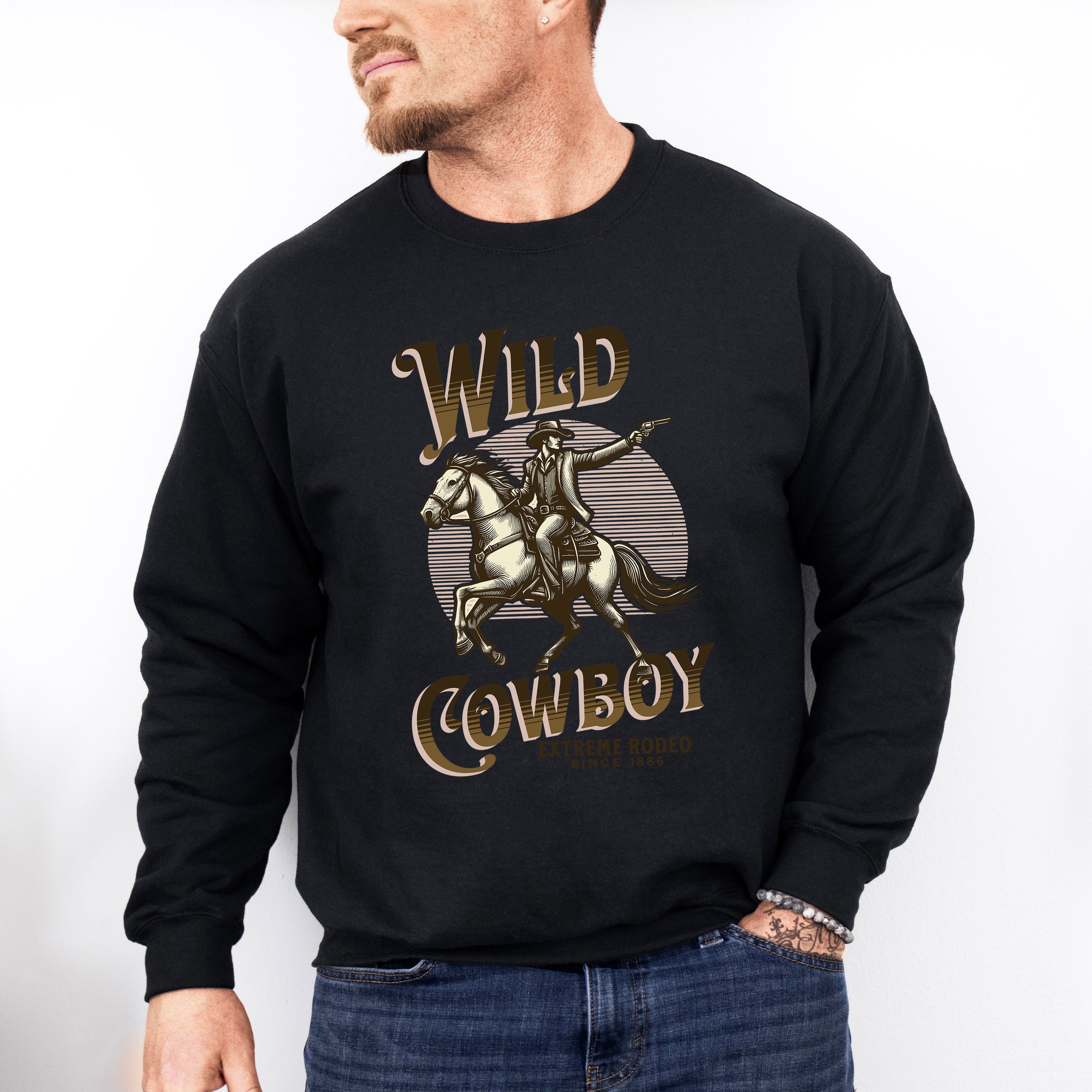 Wild Cowboy Extreme Rodeo Design - Rodeo Unisex Crewneck T-Shirt Sweatshirt Hoodie
