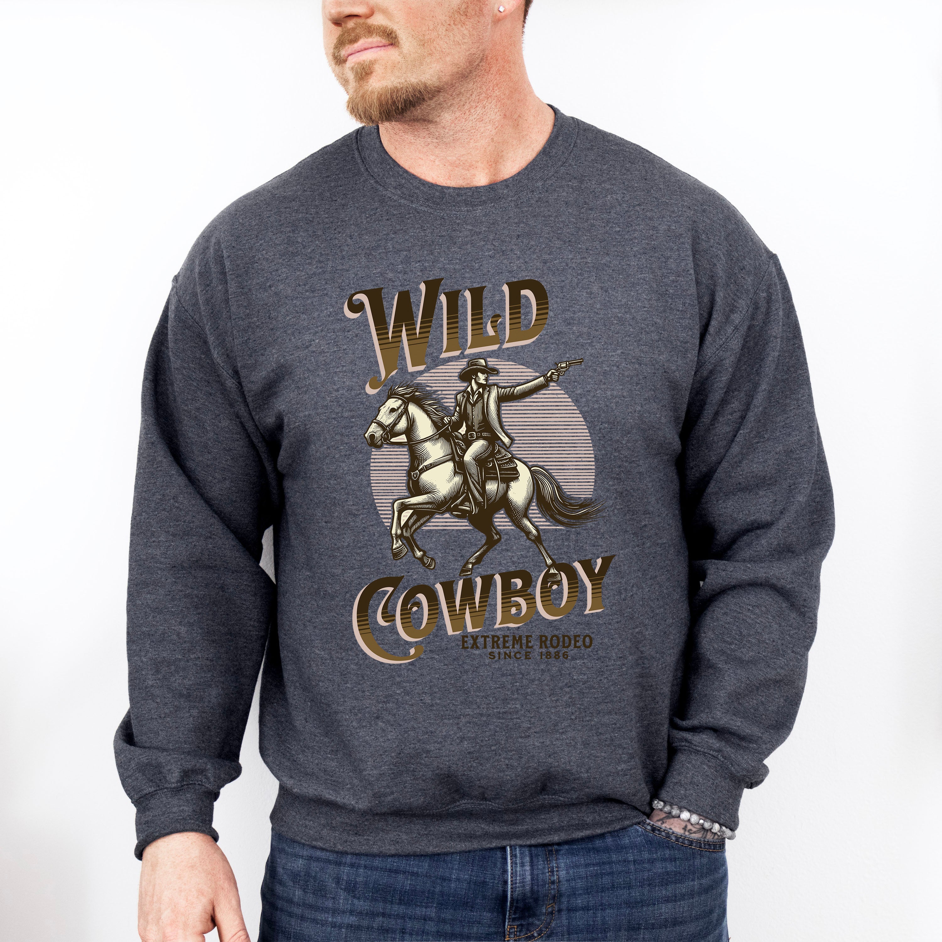 Wild Cowboy Extreme Rodeo Design - Rodeo Unisex Crewneck T-Shirt Sweatshirt Hoodie