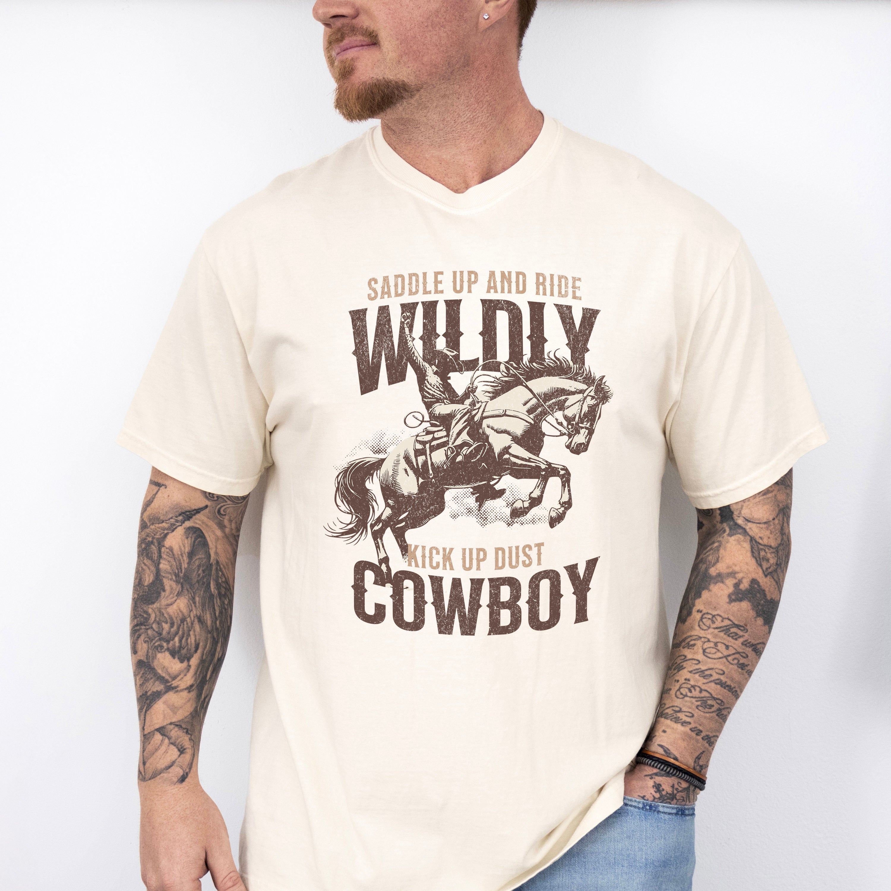 Saddle Up And Ride Wildly Kick Up Dust Cowboy Design - Rodeo Unisex Crewneck T-Shirt Sweatshirt Hoodie