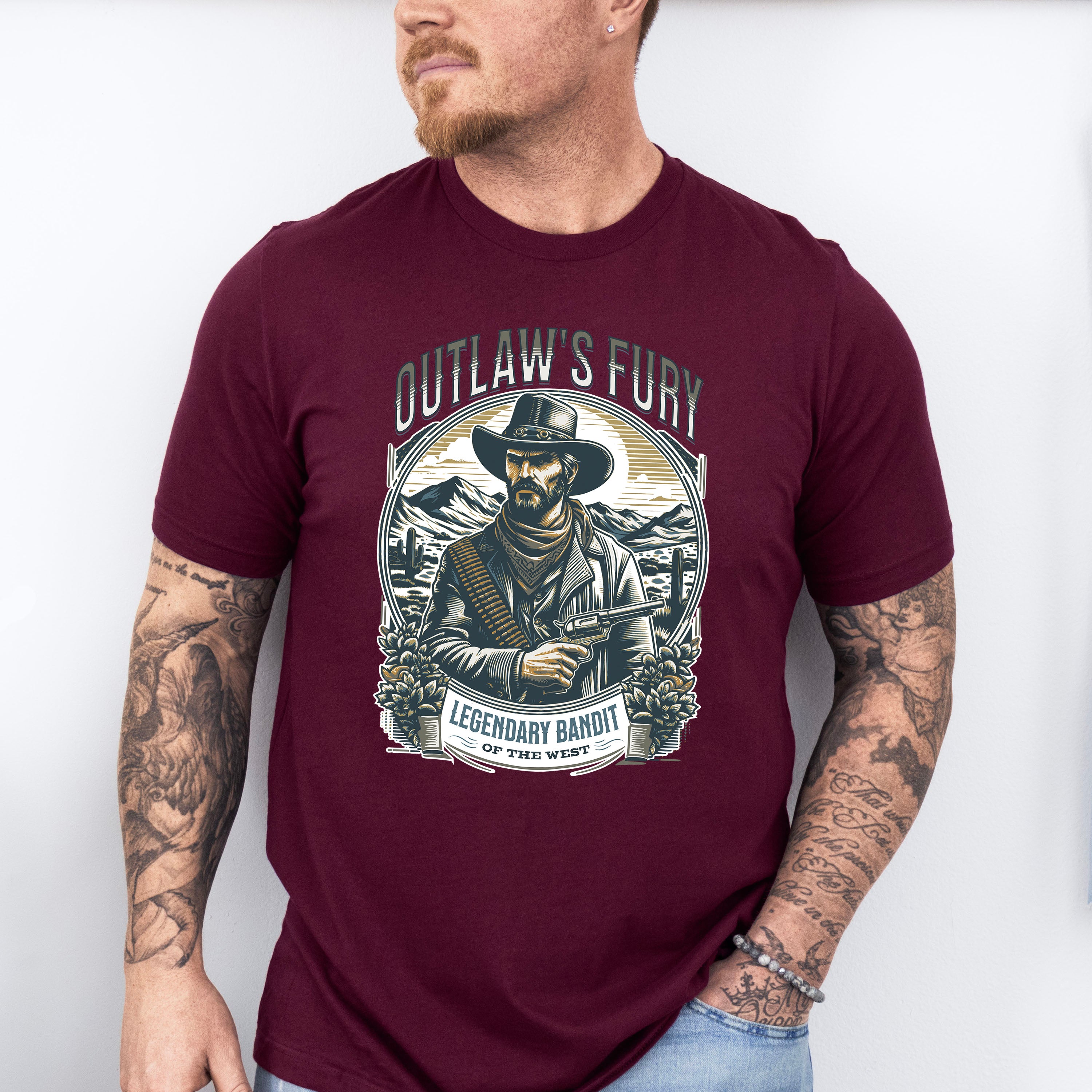 Outlaw's Fury Legendary Bandit Design - Rodeo Unisex Crewneck T-Shirt Sweatshirt Hoodie