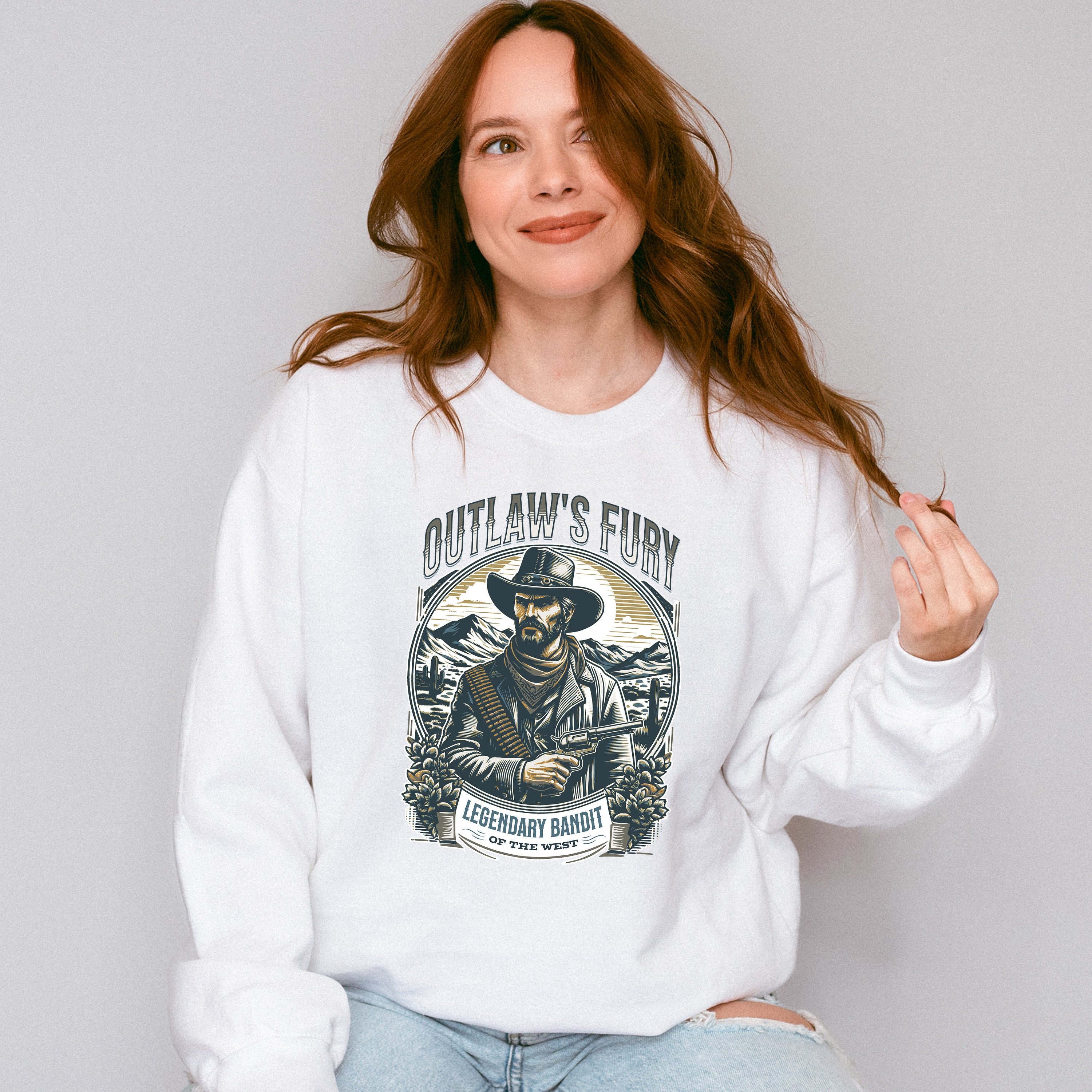 Outlaw's Fury Legendary Bandit Design - Rodeo Unisex Crewneck T-Shirt Sweatshirt Hoodie
