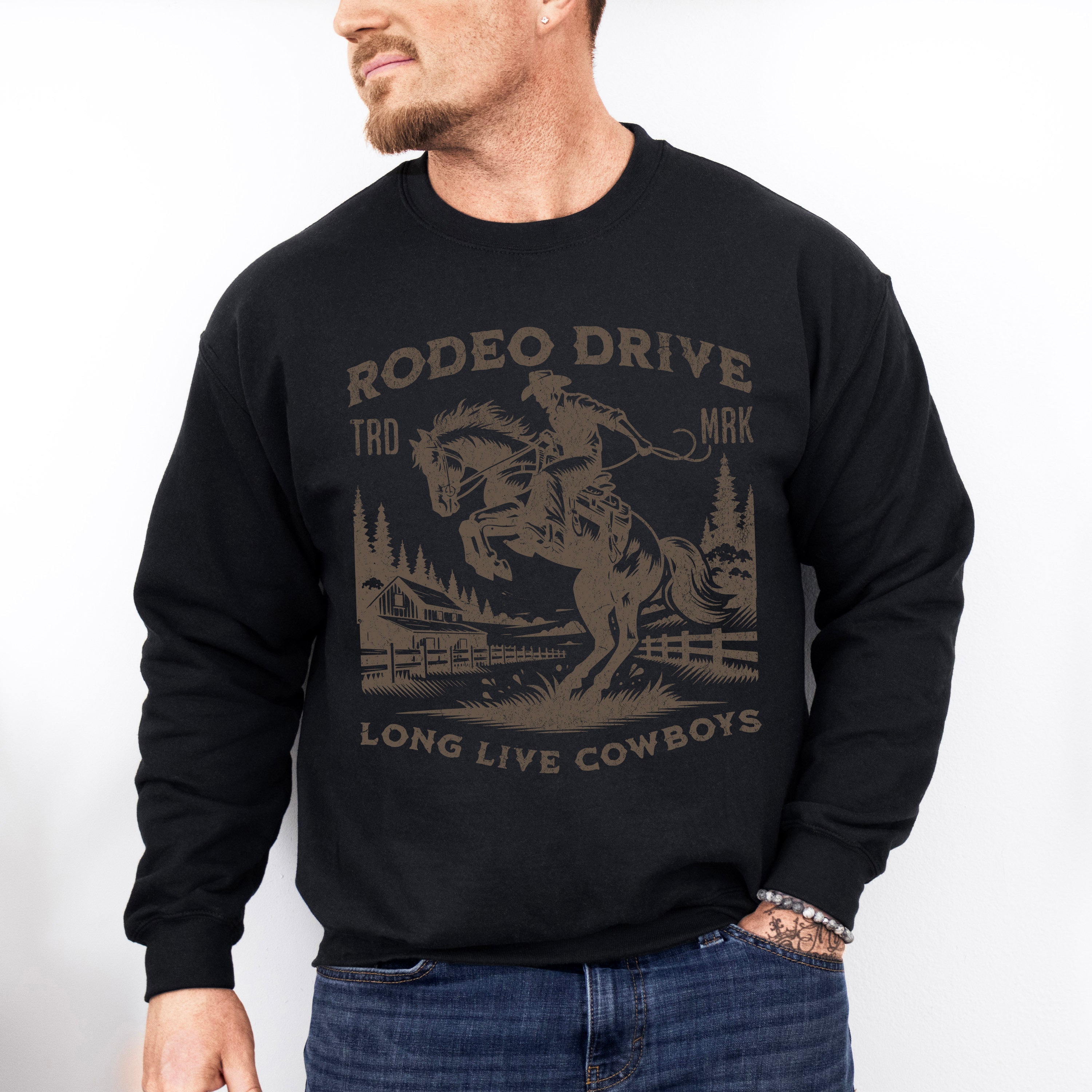 Retro Rodeo Drive Long Live Cowboys - Rodeo Unisex Crewneck T-Shirt Sweatshirt Hoodie
