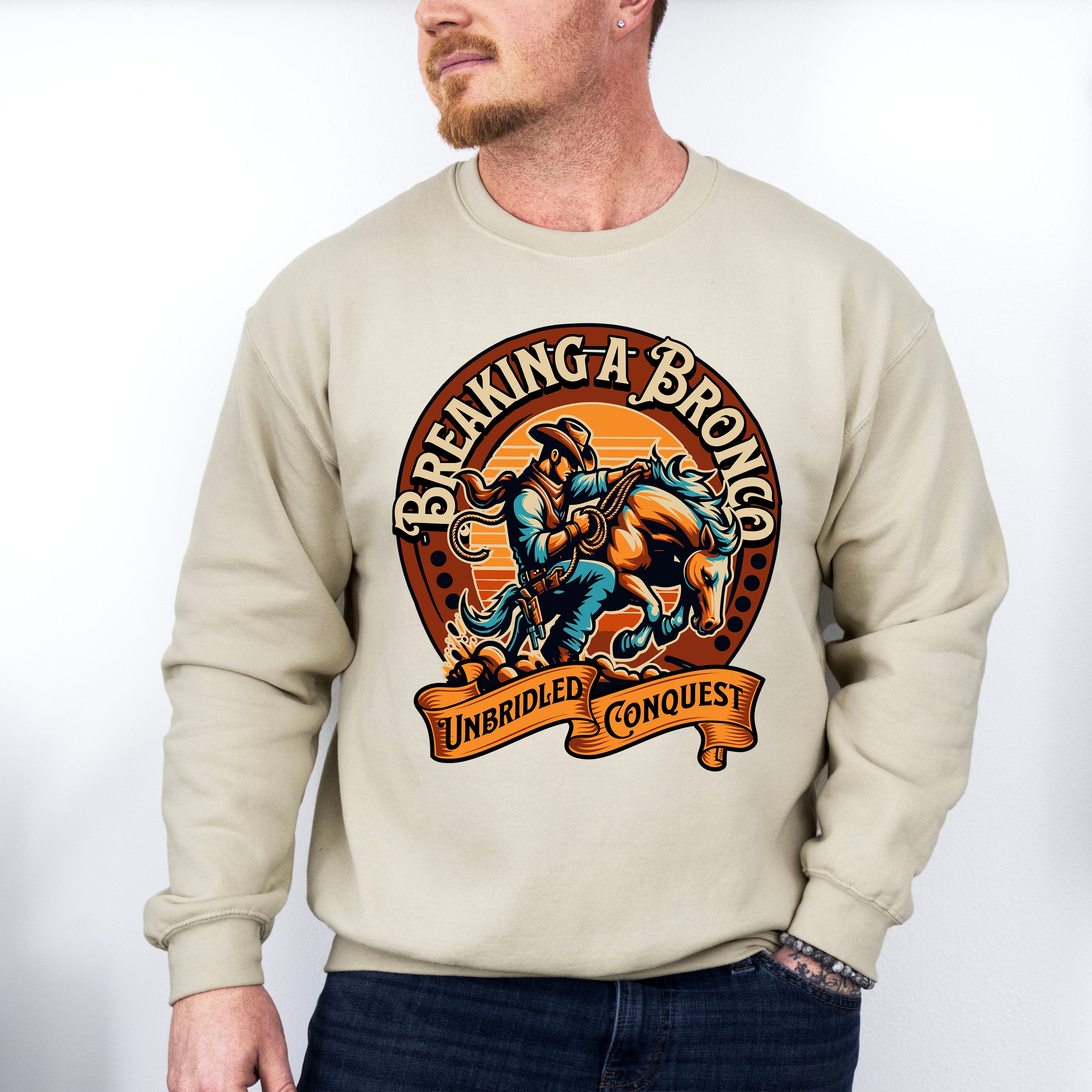Breaking a Bronco Design - Rodeo Unisex Crewneck T-Shirt Sweatshirt Hoodie