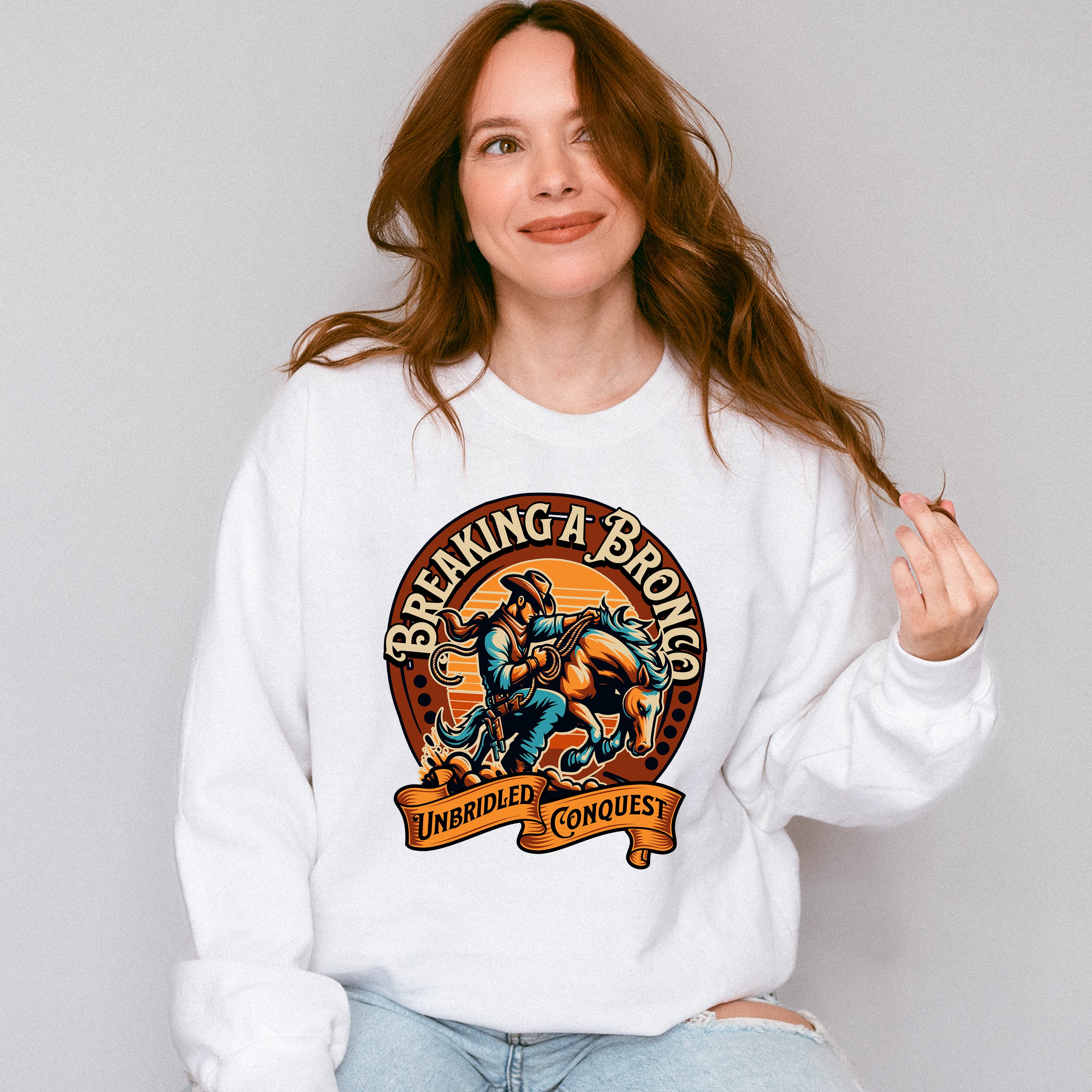 Breaking a Bronco Design - Rodeo Unisex Crewneck T-Shirt Sweatshirt Hoodie