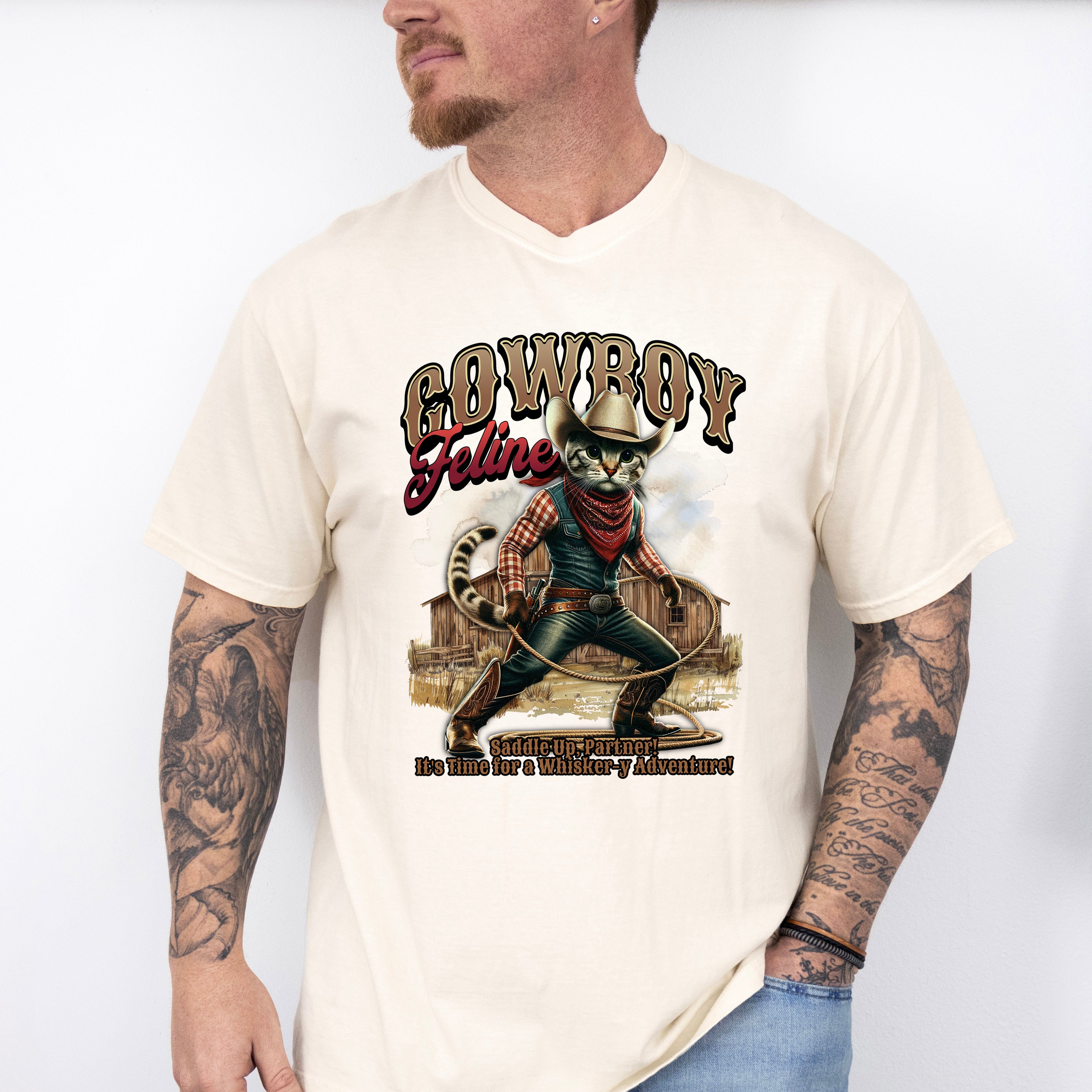 Cowboy Feline Design - Rodeo Unisex Crewneck T-Shirt Sweatshirt Hoodie