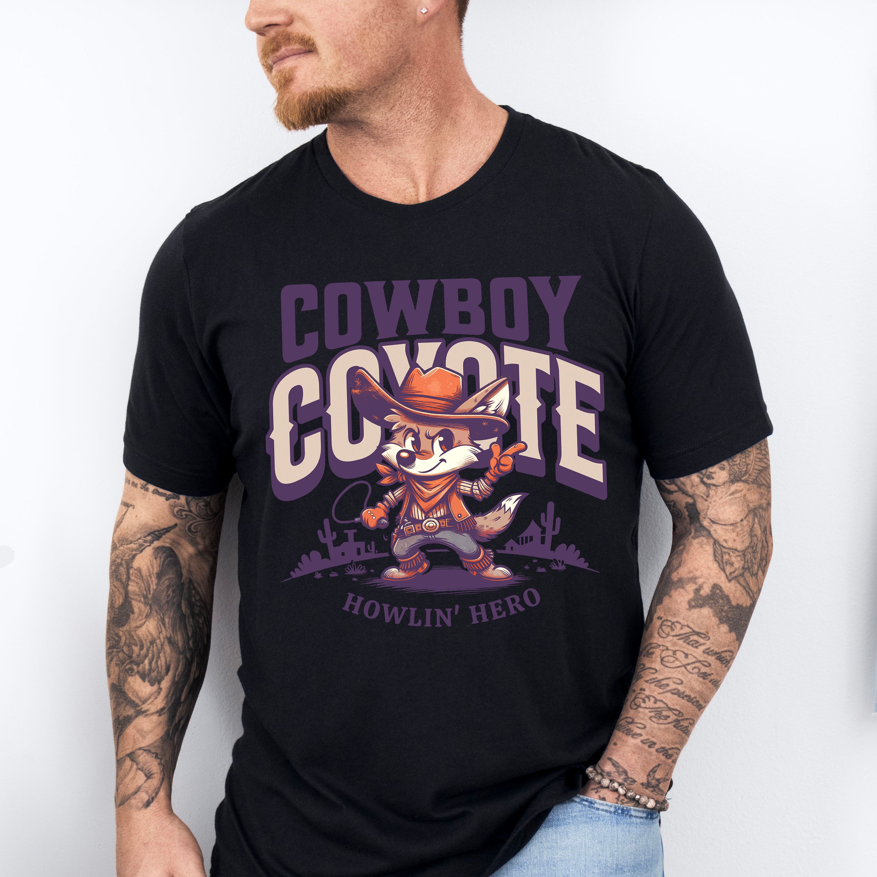 Cowboy Coyote Howlin Hero Design - Rodeo Unisex Crewneck T-Shirt Sweatshirt Hoodie