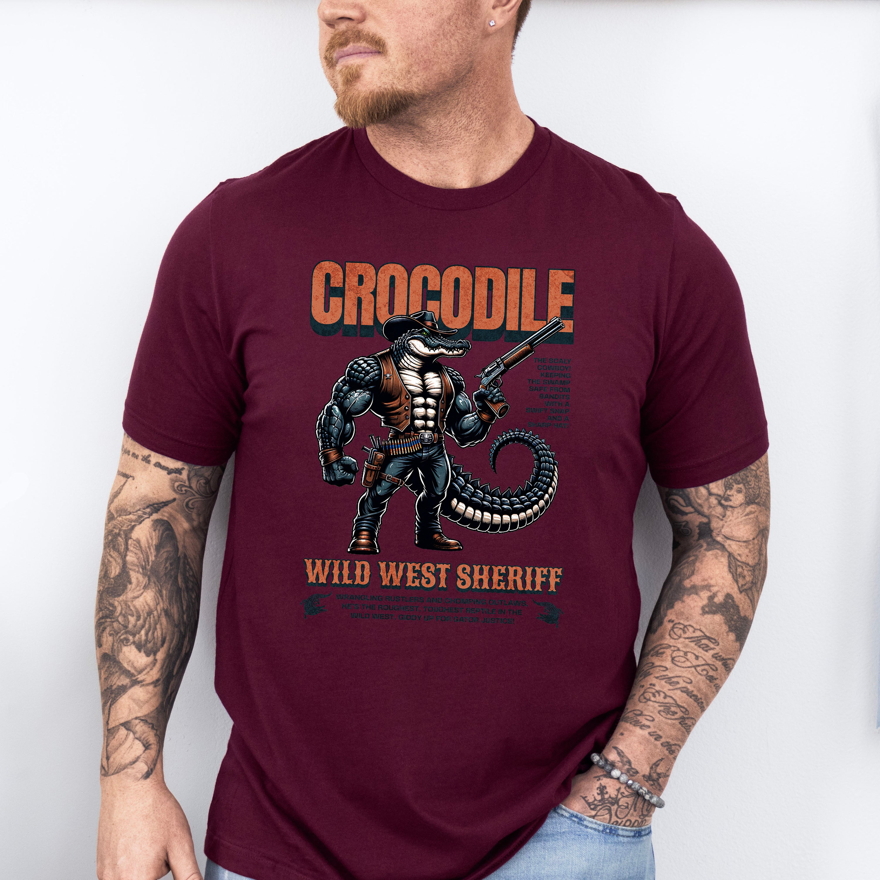 Crocodile Wild West Sheriff Design - Rodeo Unisex Crewneck T-Shirt Sweatshirt Hoodie