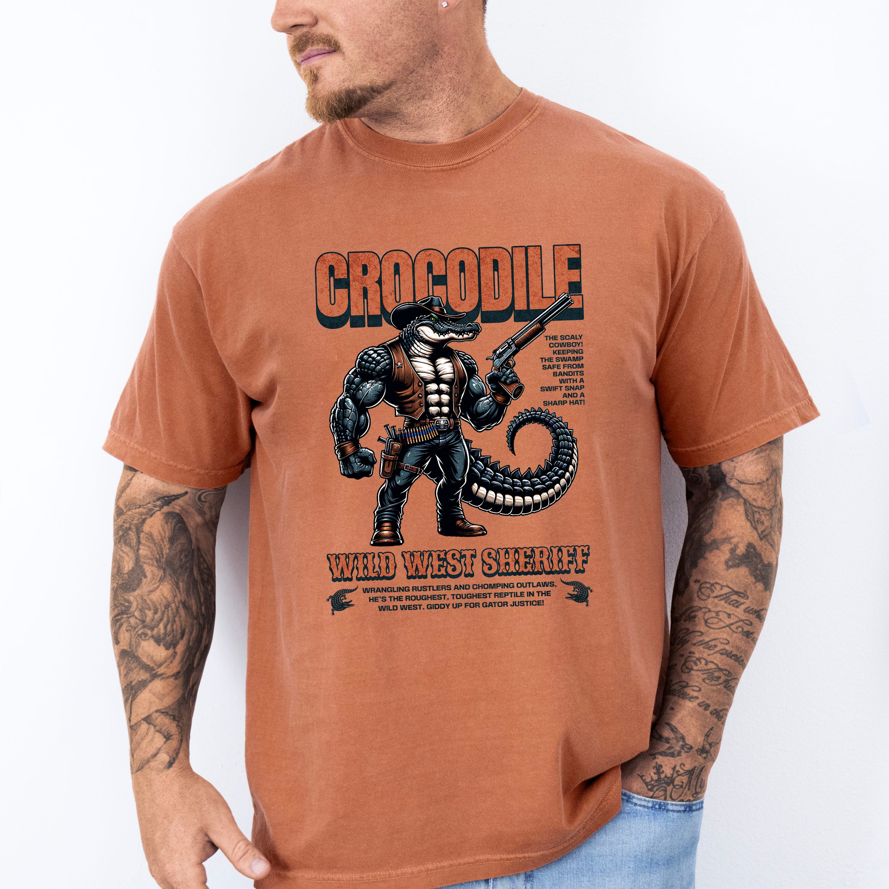 Crocodile Wild West Sheriff Design - Rodeo Unisex Crewneck T-Shirt Sweatshirt Hoodie