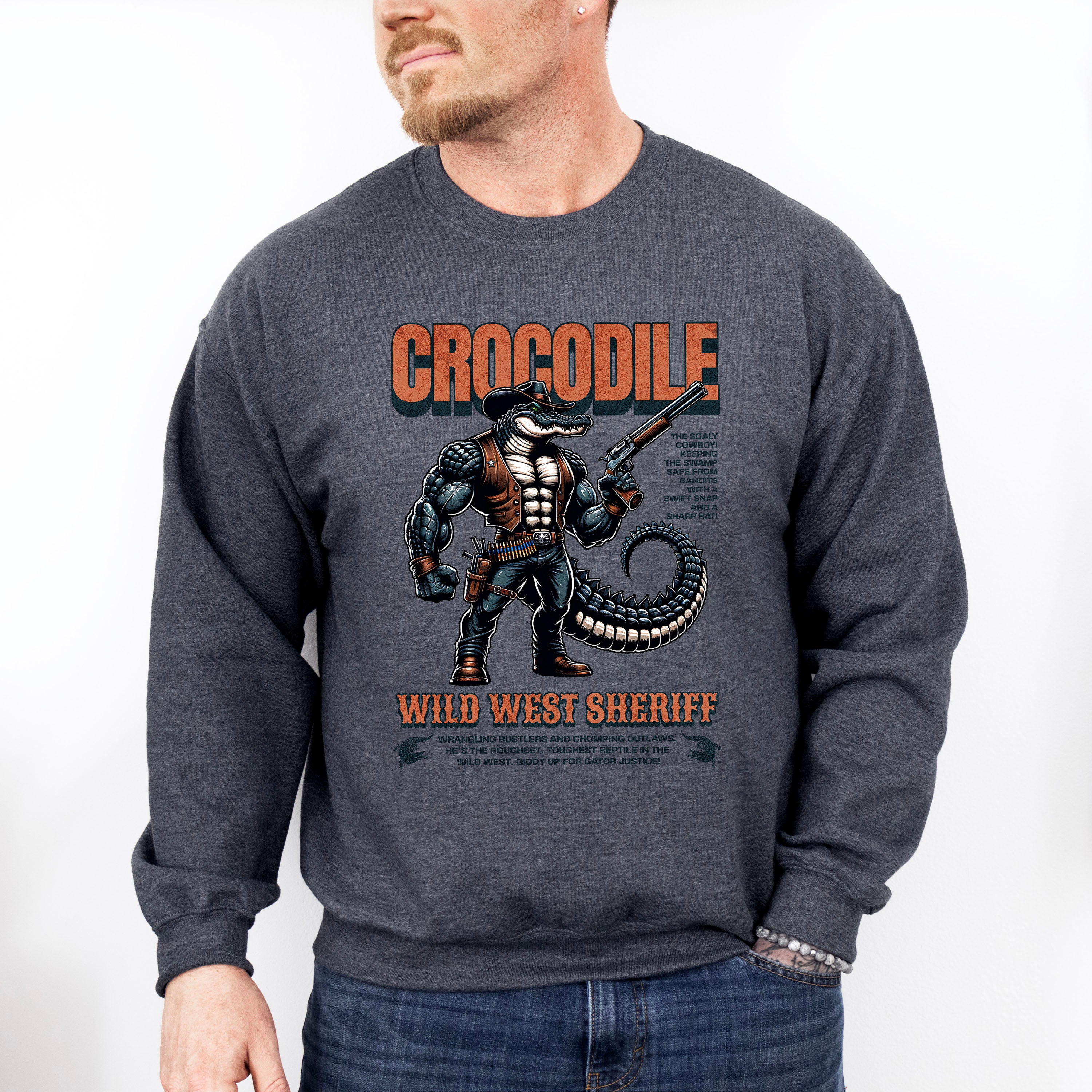 Crocodile Wild West Sheriff Design - Rodeo Unisex Crewneck T-Shirt Sweatshirt Hoodie