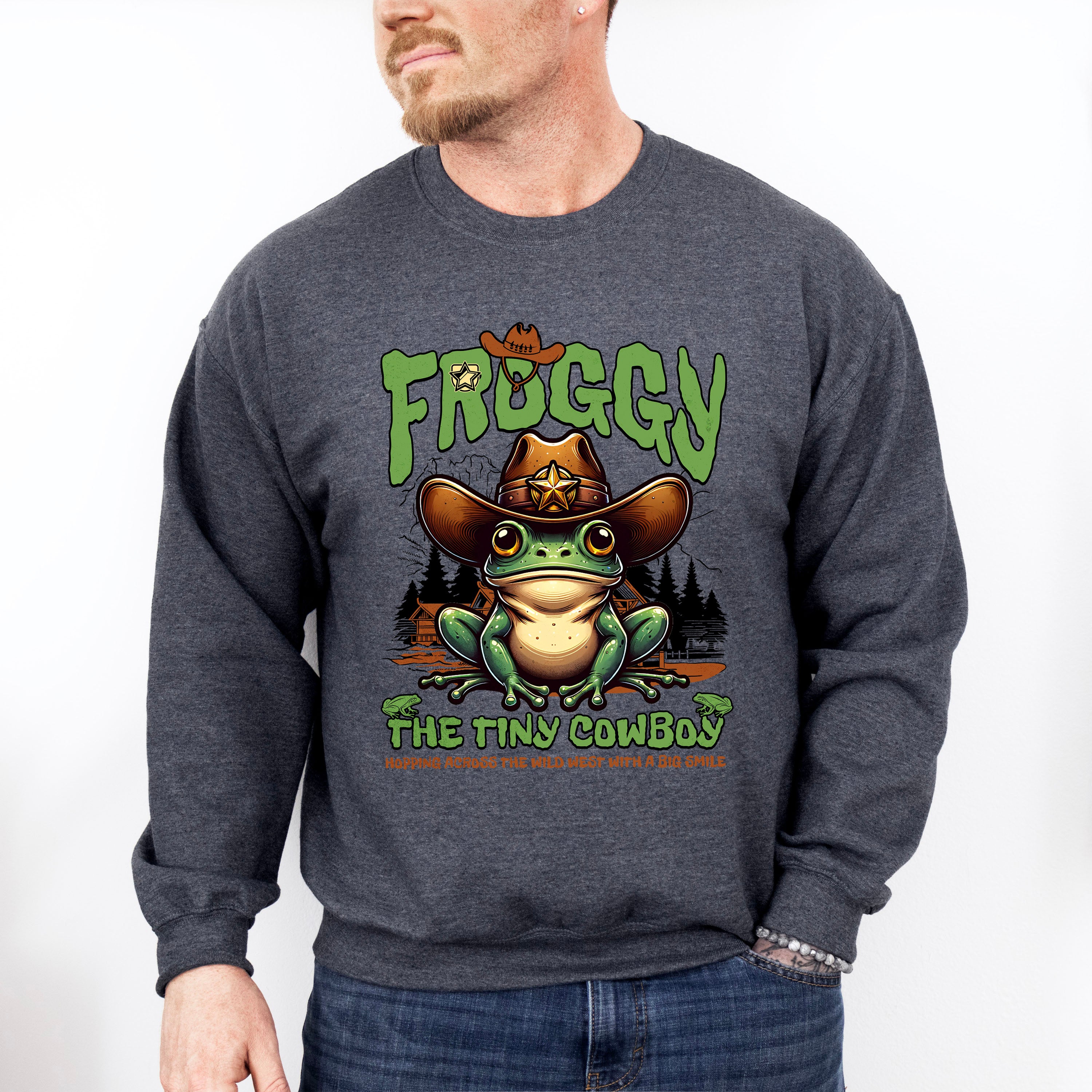 Froggy The Tiny Cowboy Design - Rodeo Unisex Crewneck T-Shirt Sweatshirt Hoodie