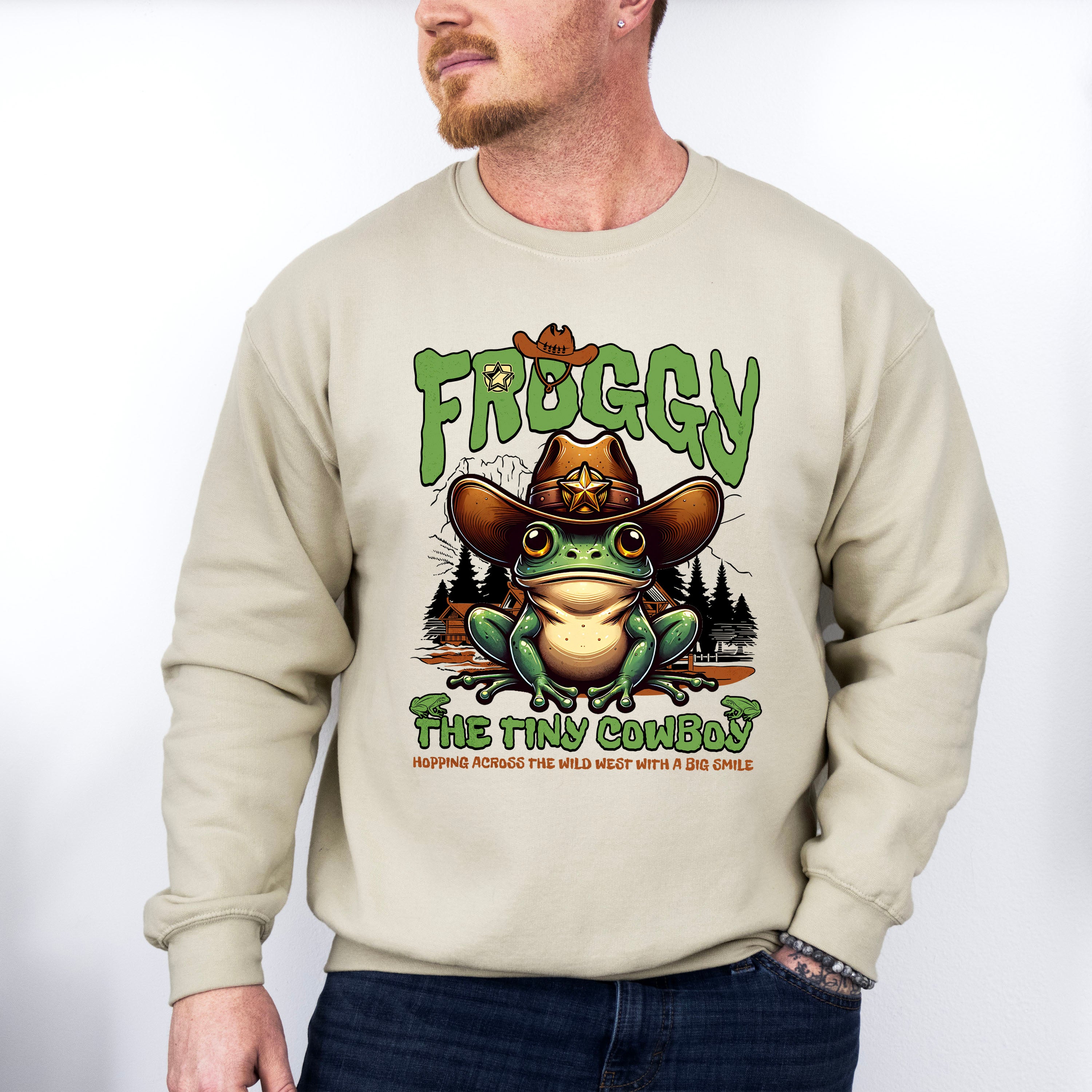 Froggy The Tiny Cowboy Design - Rodeo Unisex Crewneck T-Shirt Sweatshirt Hoodie