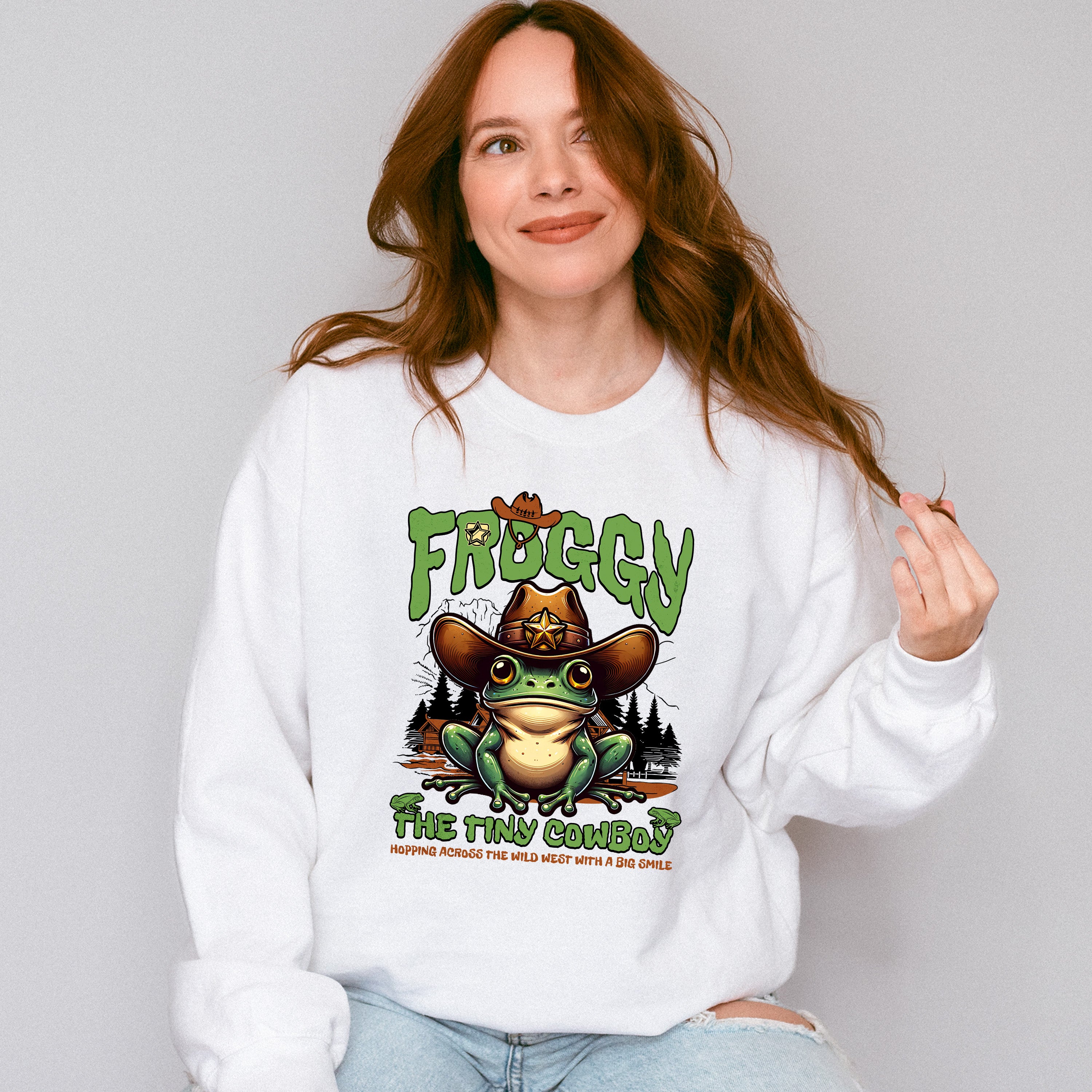 Froggy The Tiny Cowboy Design - Rodeo Unisex Crewneck T-Shirt Sweatshirt Hoodie