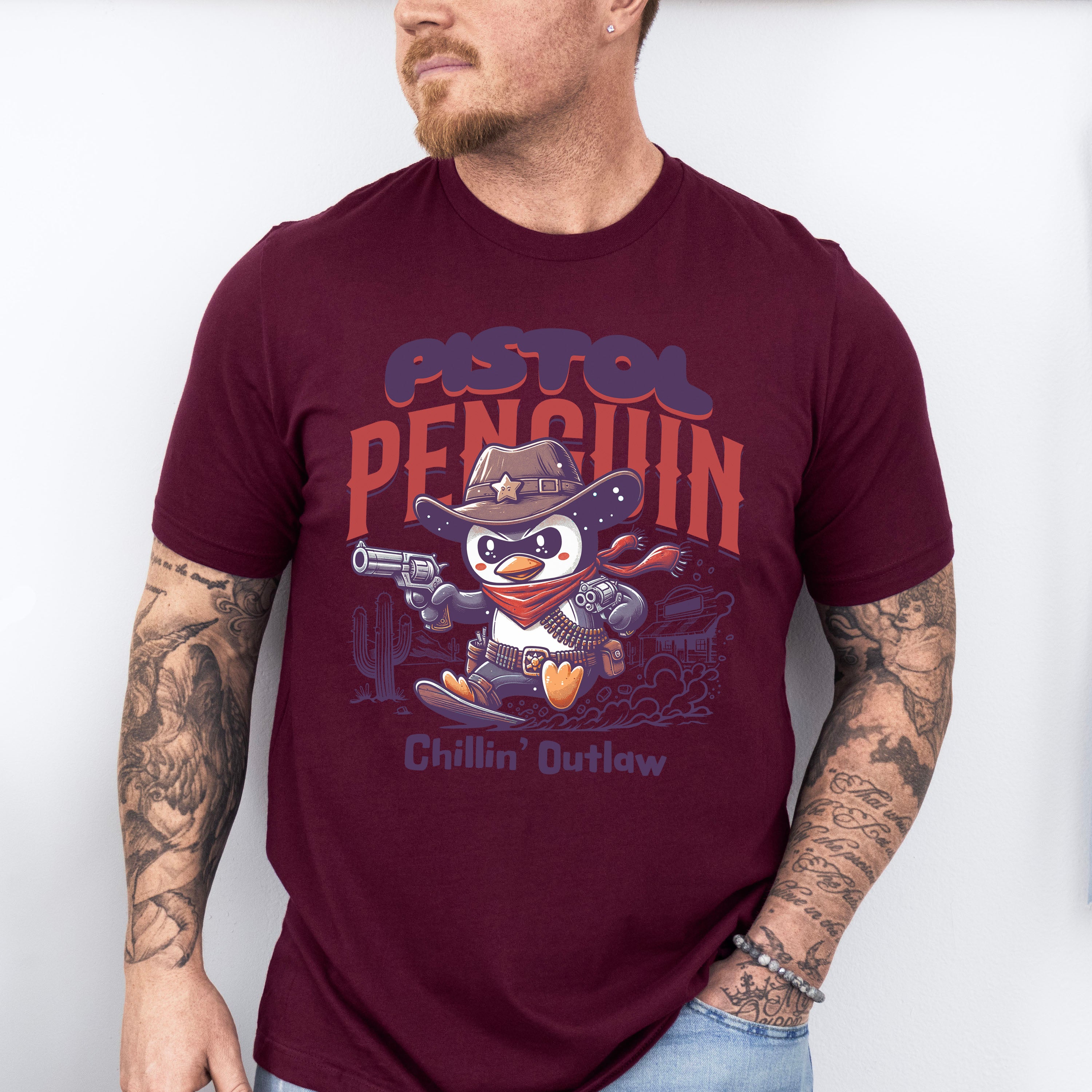 Pistol Penguin Chillin Outlaw Design - Rodeo Unisex Crewneck T-Shirt Sweatshirt Hoodie