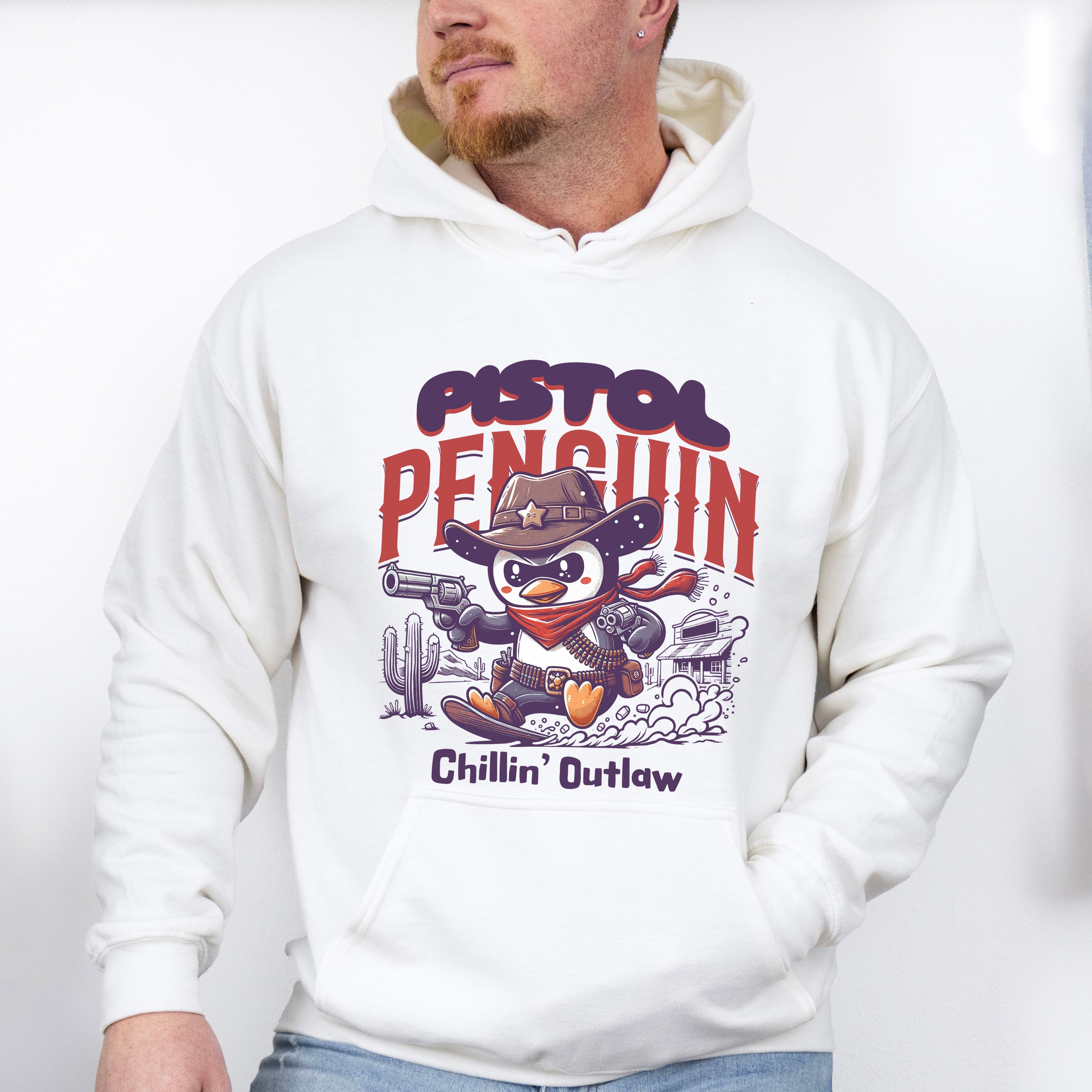 Pistol Penguin Chillin Outlaw Design - Rodeo Unisex Crewneck T-Shirt Sweatshirt Hoodie