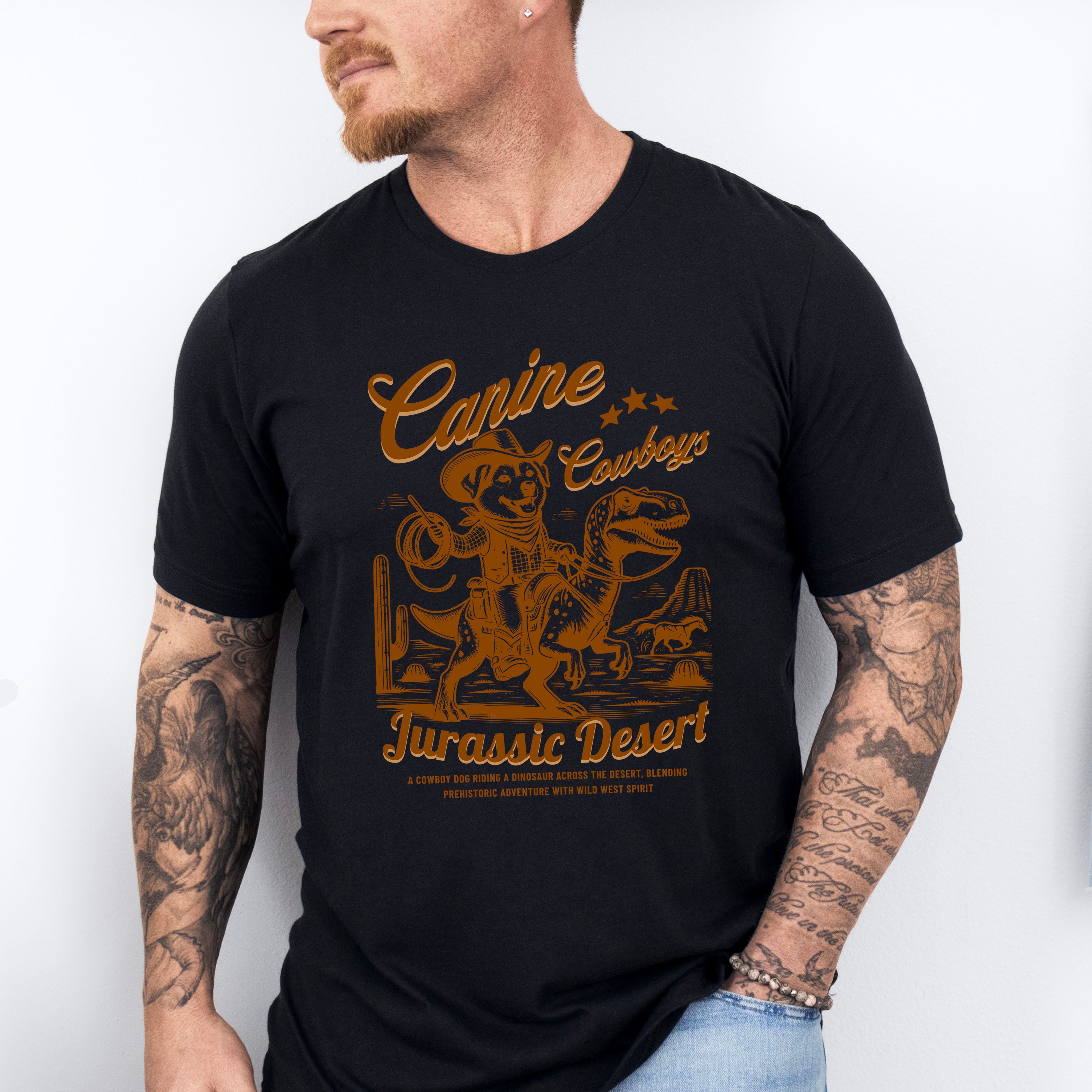 Canine Cowboys Jurassic Desert Design - Rodeo Unisex Crewneck T-Shirt Sweatshirt Hoodie