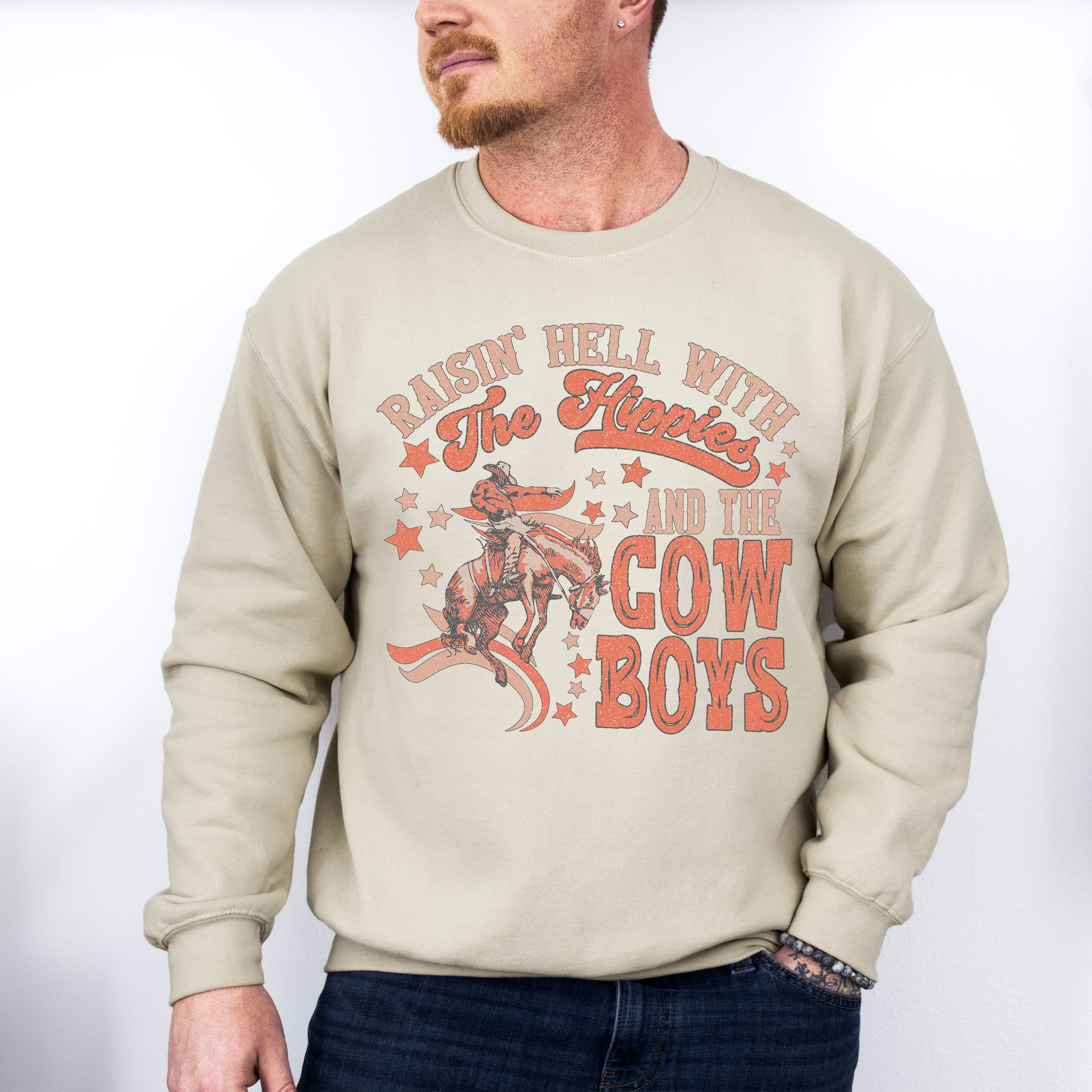 The Hippies And The Cowboys Design - Western Unisex Crewneck T-Shirt Sweatshirt Hoodie