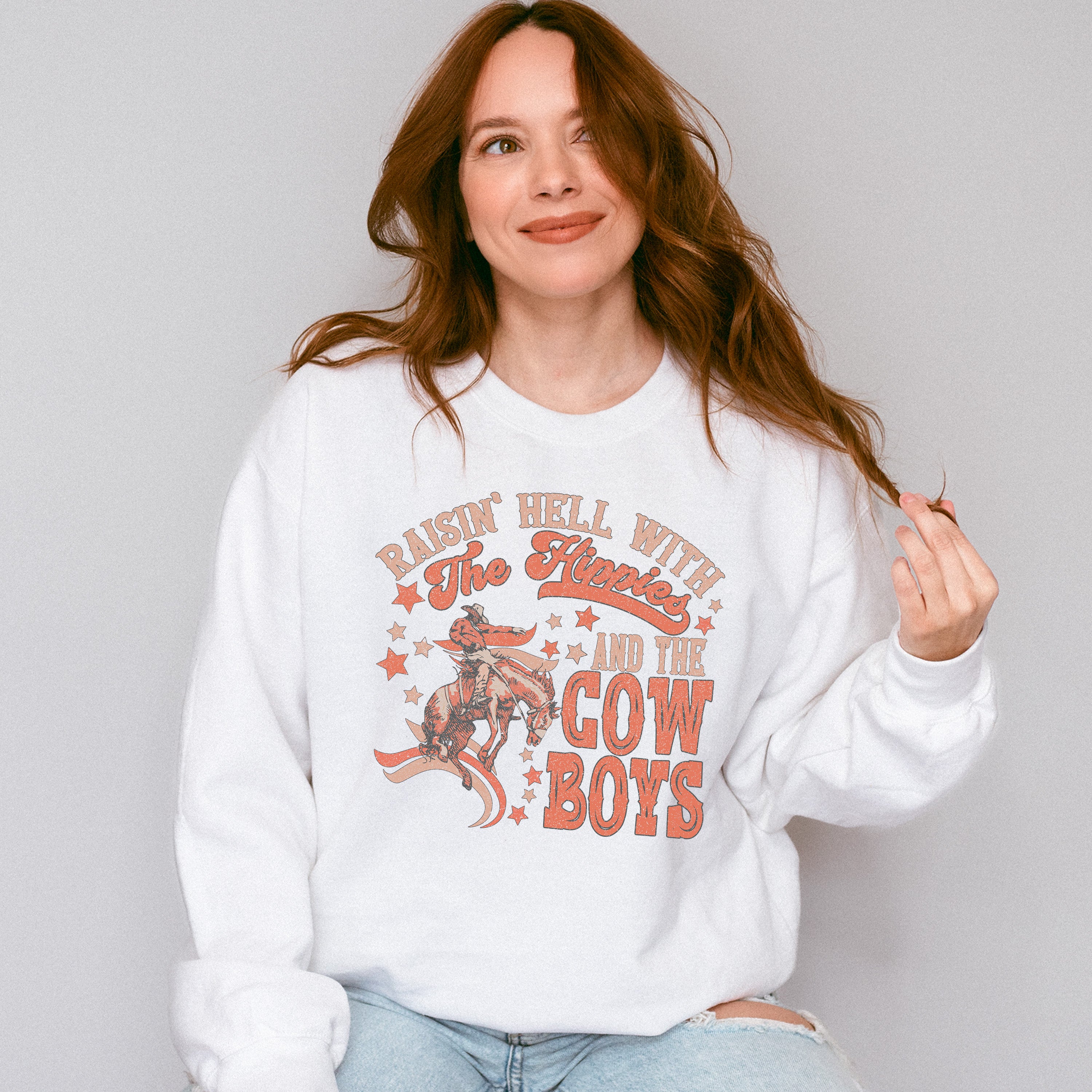 The Hippies And The Cowboys Design - Western Unisex Crewneck T-Shirt Sweatshirt Hoodie