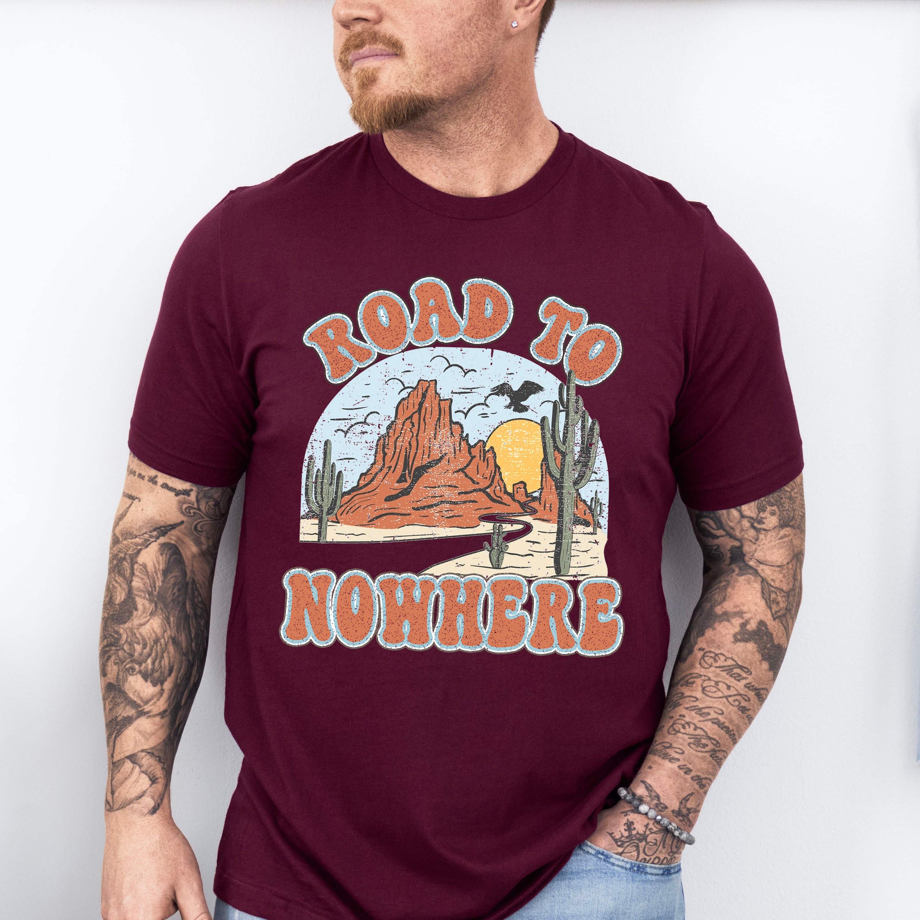 Road To Nowhere Design - Western Unisex Crewneck T-Shirt Sweatshirt Hoodie