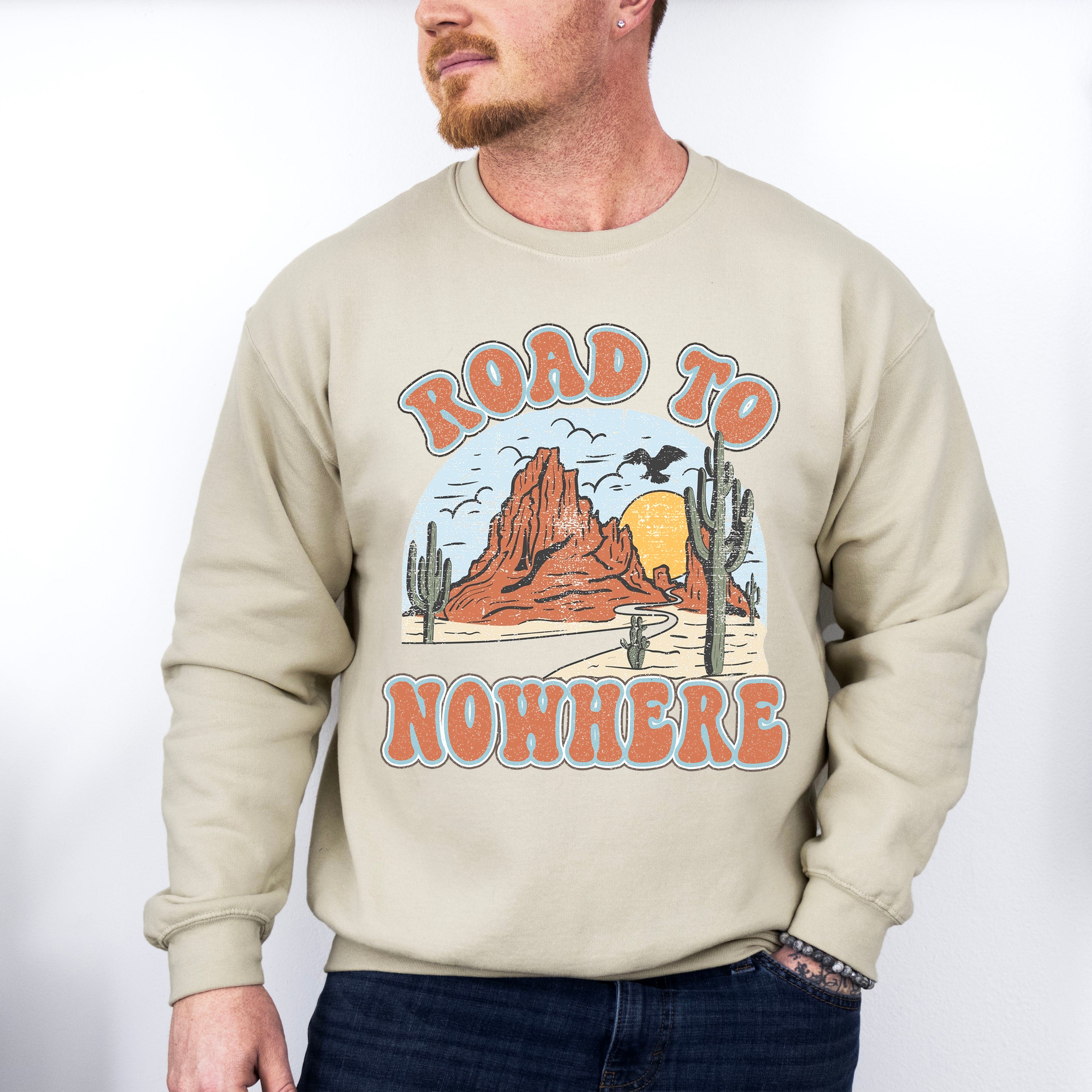 Road To Nowhere Design - Western Unisex Crewneck T-Shirt Sweatshirt Hoodie
