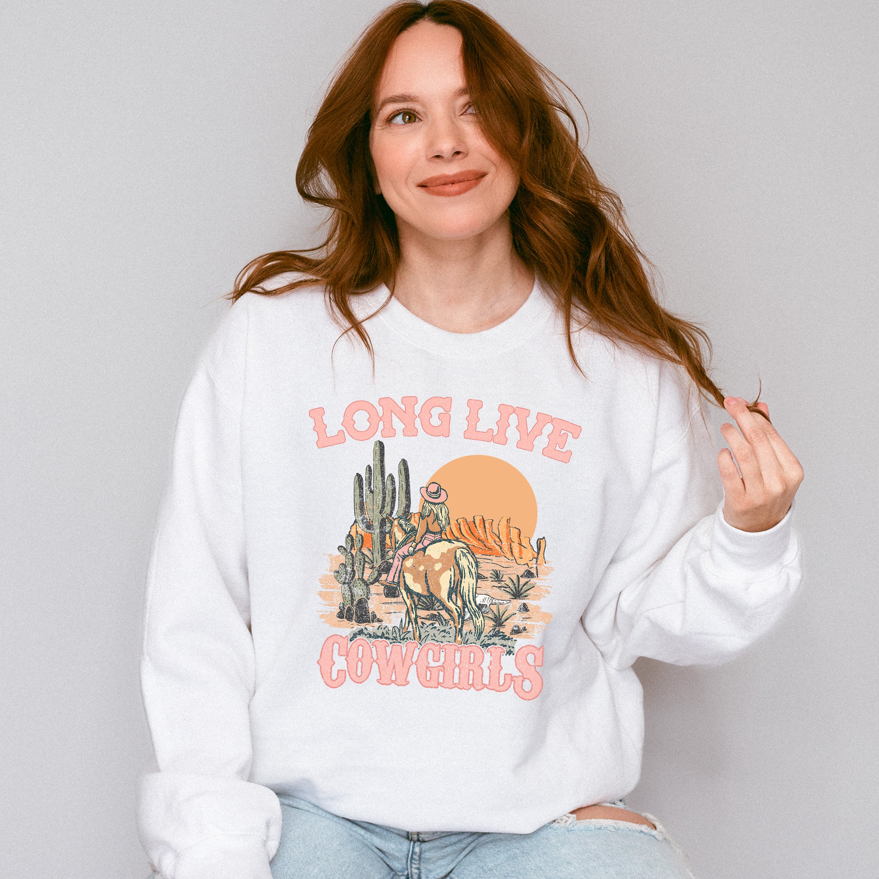 Long Live Cowgirls Design - Western Unisex Crewneck T-Shirt Sweatshirt Hoodie