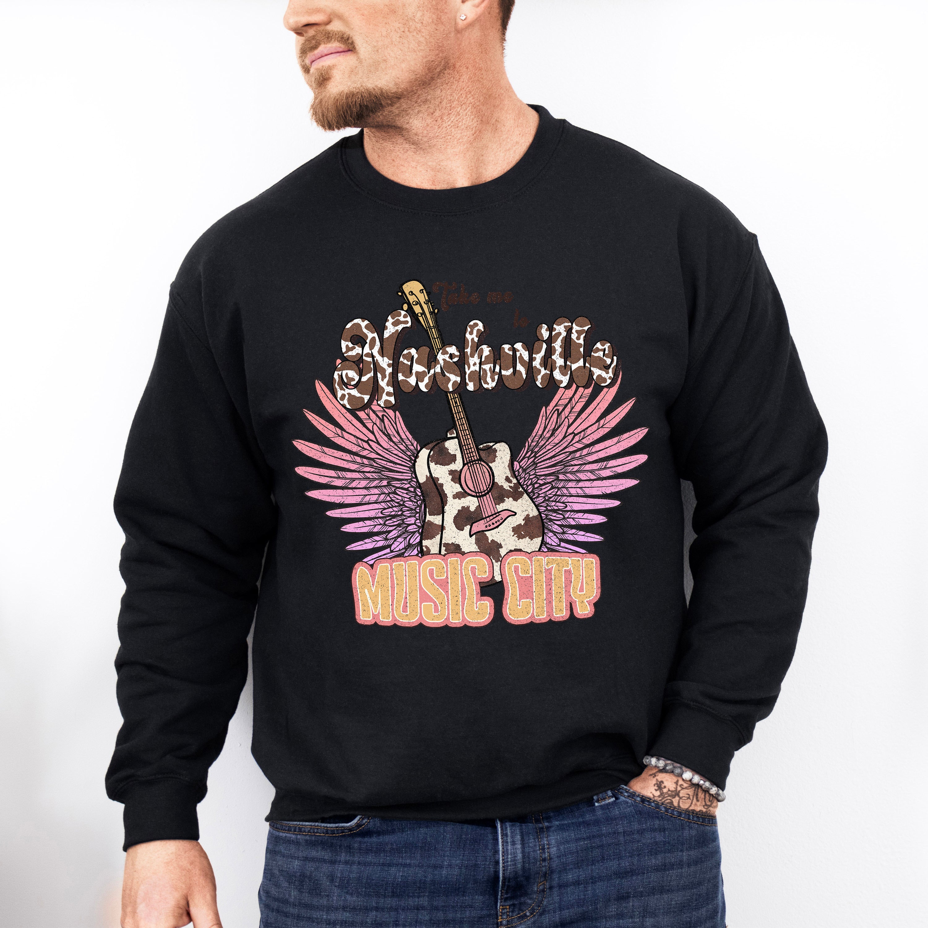 Take Me Nashville Music City Design - Western Unisex Crewneck T-Shirt Sweatshirt Hoodie