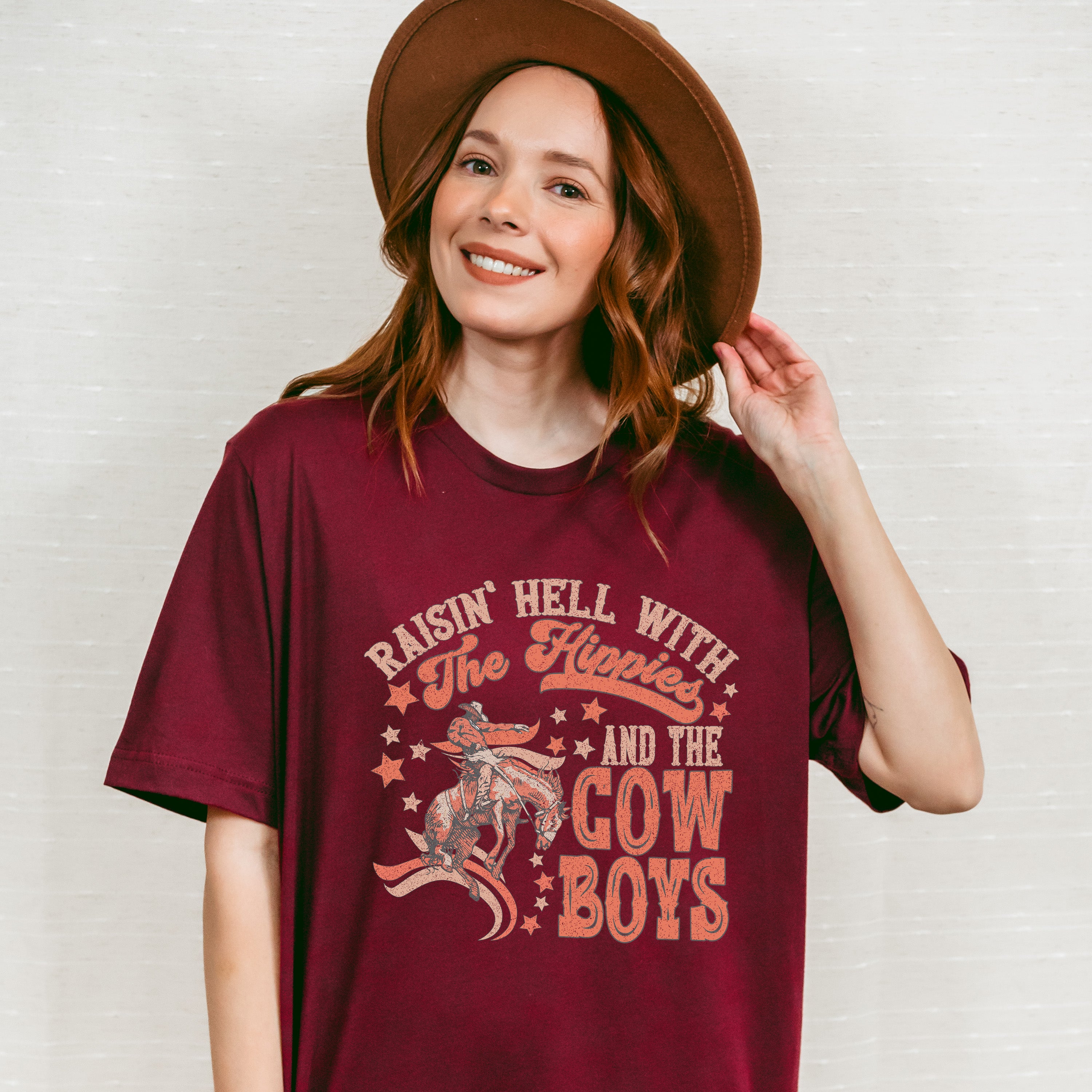 Raisin Hell With The Hippies And The Cowboys Design - Western Unisex Crewneck T-Shirt Sweatshirt Hoodie